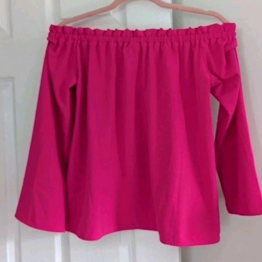 Bell Hot Pink Off the Shoulder Bell Sleeve Top Womens Sz S Romantic Feminine Flowy Shirt Ladies Small Pink Blouse Casual Party 90s Beach USA Style Size S / US 4 / IT 40 - 2 Thumbnail