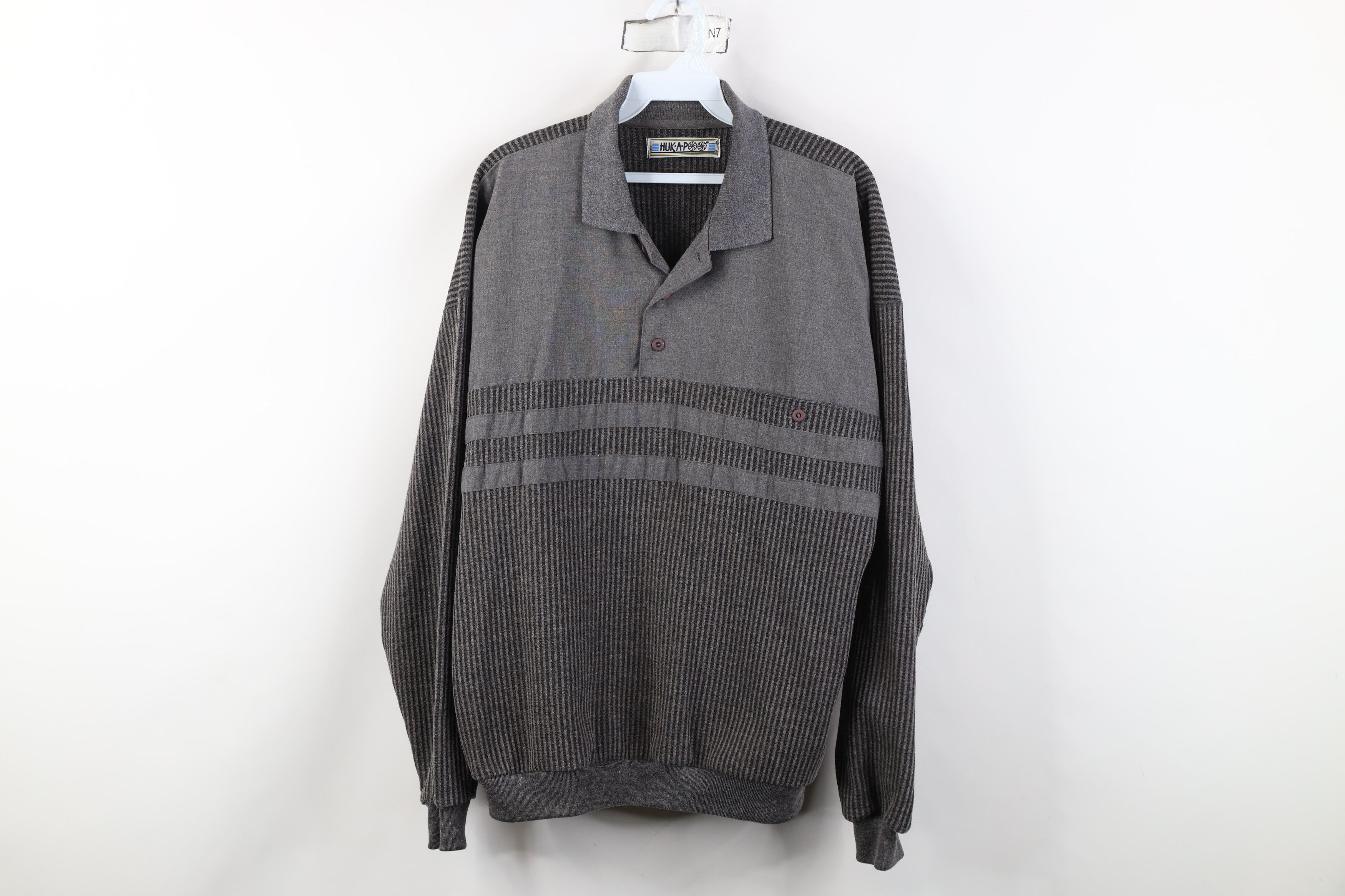 Vintage Vintage 90s Streetwear Chambray Ribbed Knit Long Sleeve Polo Size US L / EU 52-54 / 3 - 1 Thumbnail