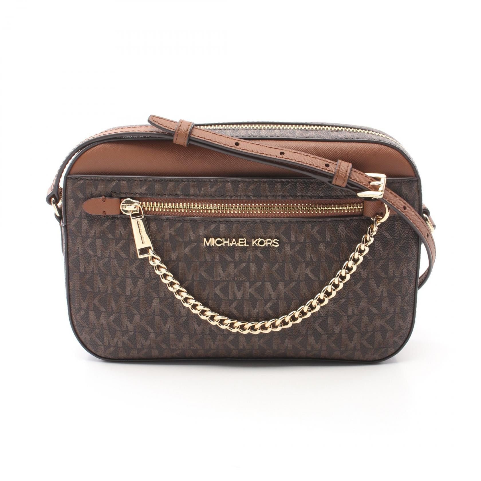 Michael Kors Jet Set Item Shoulder Bag Coated Canvas Leather Brown