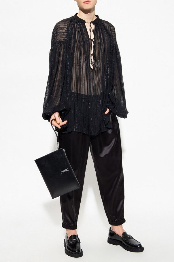 Saint Laurent Paris o1s1wg110824 Blouse in Striped Georgette in Black Size US L / EU 52-54 / 3 - 2 Thumbnail