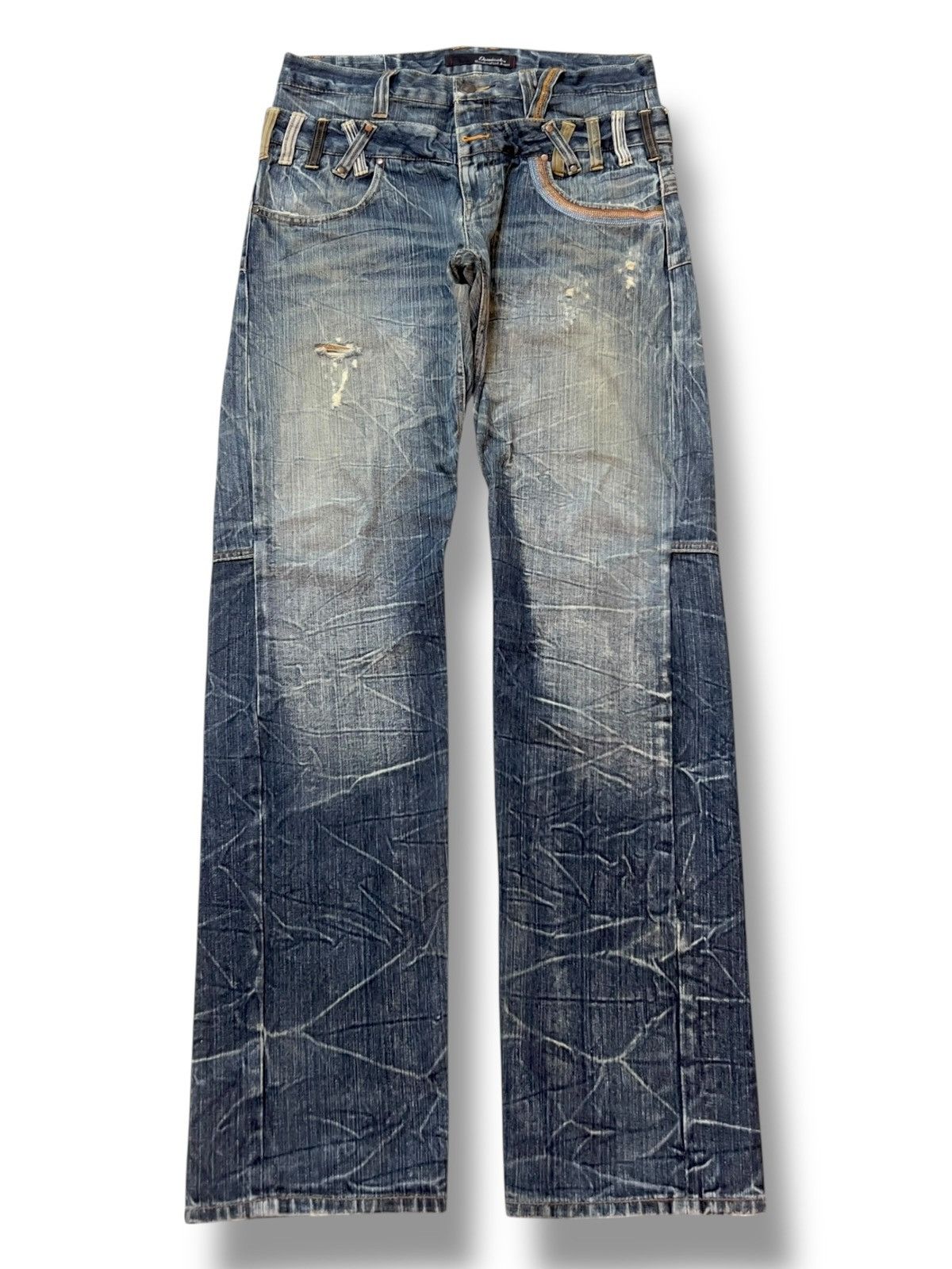 Japanese Brand Vintage Dominate Handcraft Jeans Double Waist - Thunder Wash Size US 33 - 2 Thumbnail