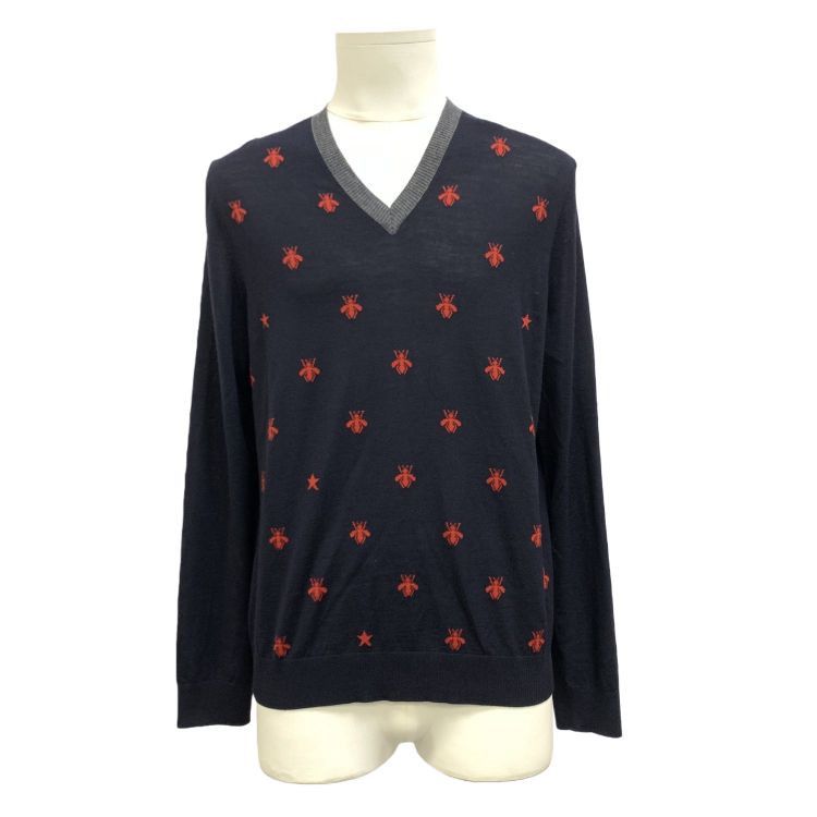 Gucci Gucci Bee Pattern V-Neck Sweater XL Size US XL / EU 56 / 4 - 1 Thumbnail