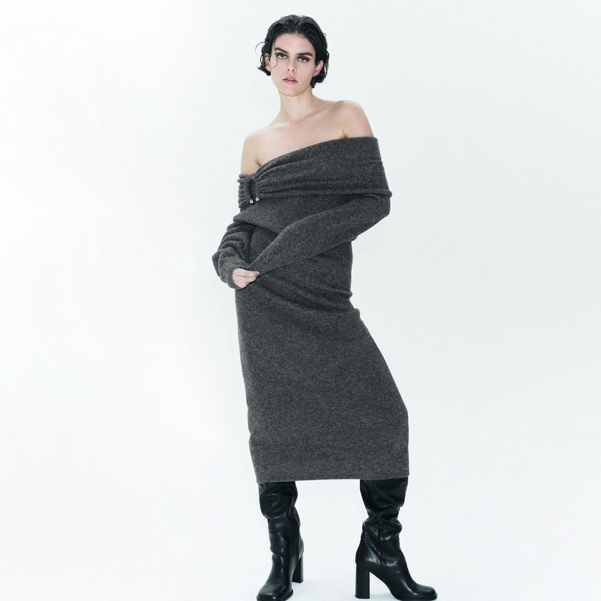 Zara Zara draped soft knit midi dress in grey size S Size S / US 4 / IT 40 - 4 Thumbnail
