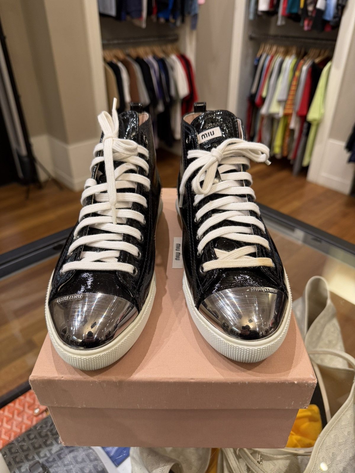 Miu Miu Miu Miu Patent Leather High Top Sneakers Size US 8 / IT 38 - 5 Thumbnail