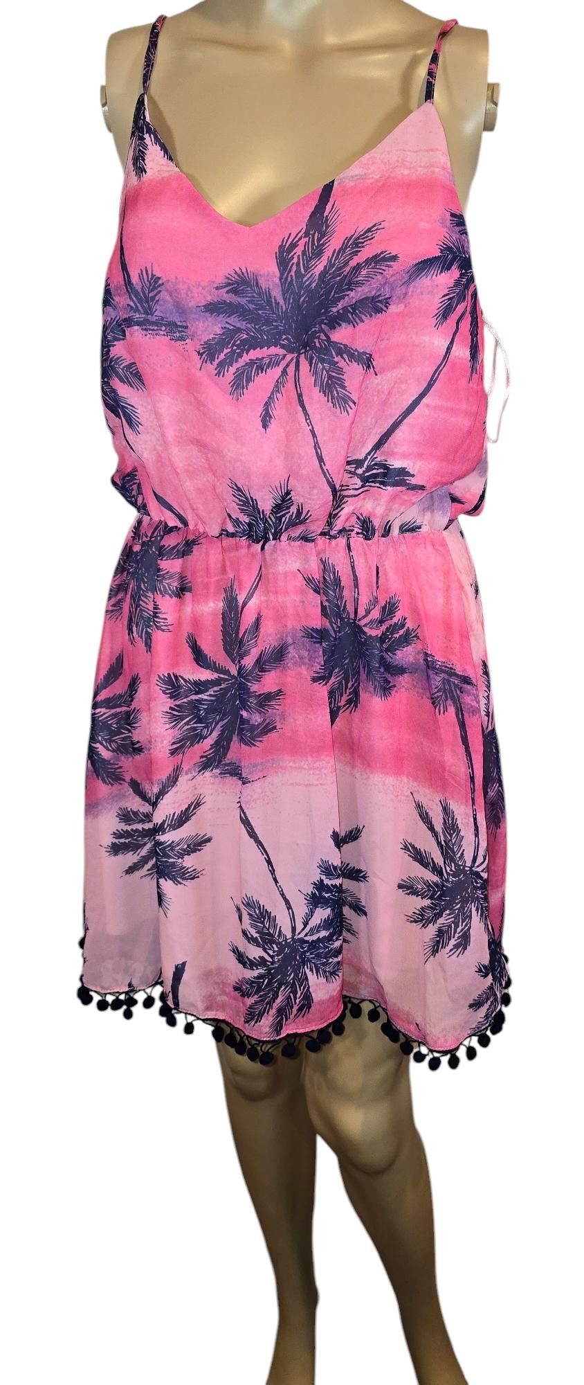Designer Ocean Drive Pink Tropical Print Dress - Size M Size M / US 6-8 / IT 42-44 - 1 Thumbnail