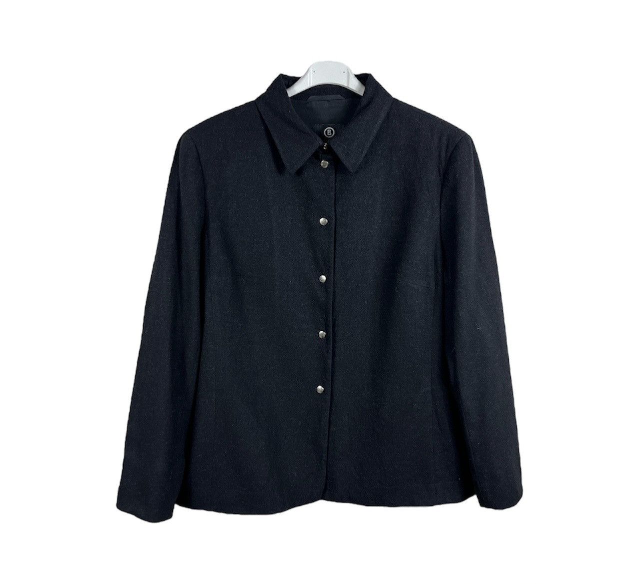 image of Bogner Wool Cashmere Cropped Clips On Light Collar Jacket in Black, Women's (Size XL)