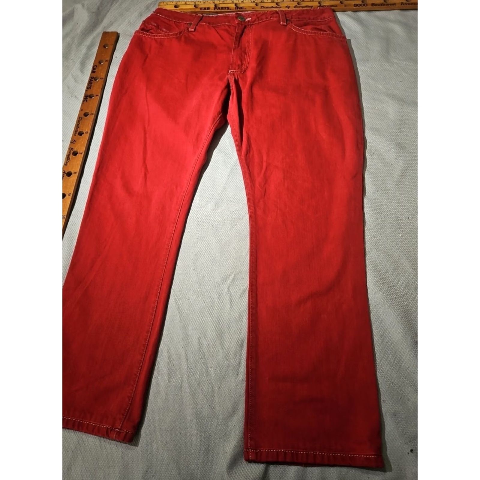 Denime Robins Jeans Mens 38 Red New Flap Denim Embellished Rhinestone Pocket USA Jeans Size US 38 / EU 54 - 7 Thumbnail