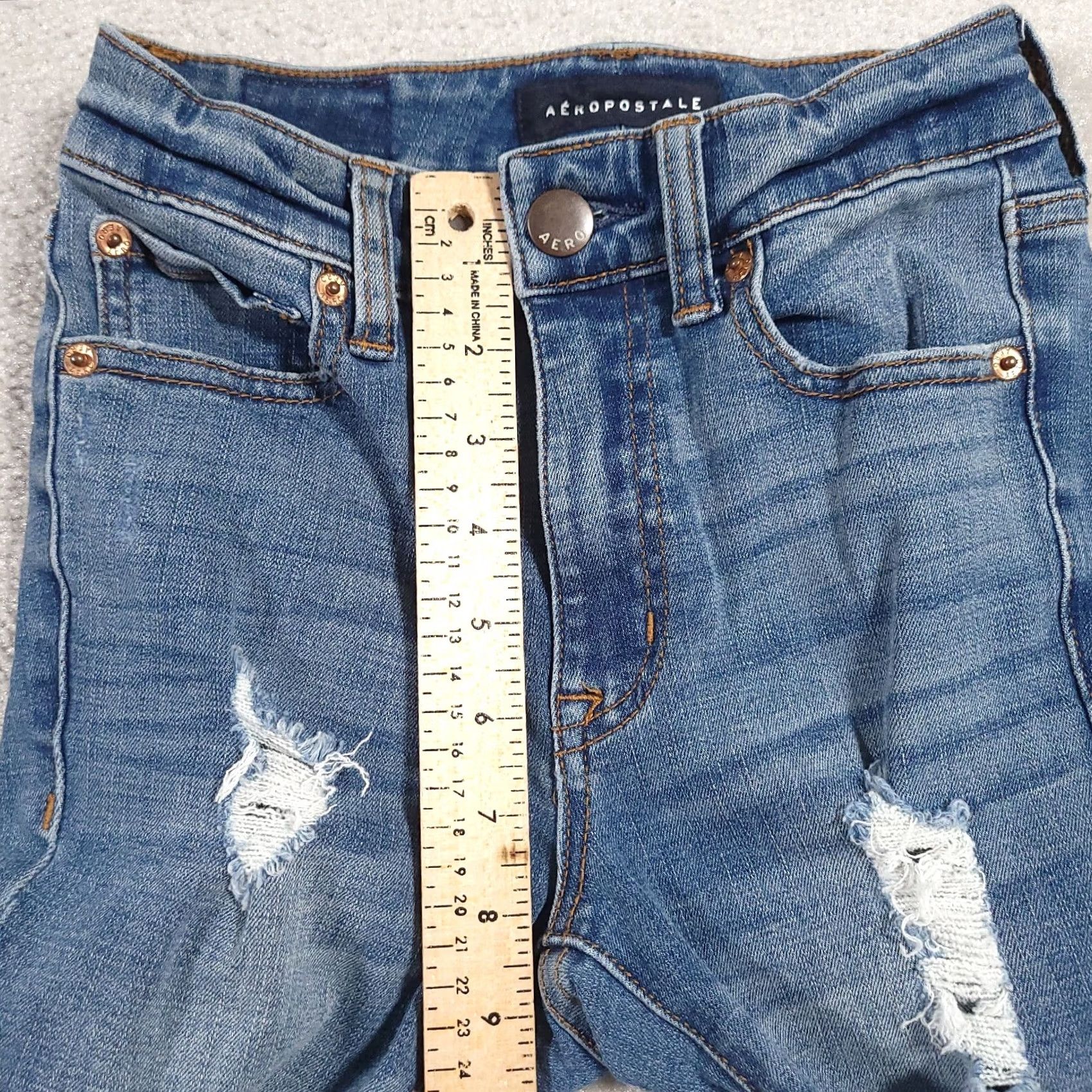 Vintage Aéropostale Jeans Womens 00 Short High Rise Skinny Jegging Distressed Stretch Denim Blue Leather? Size 24" / US 00 / IT 34 - 6 Thumbnail