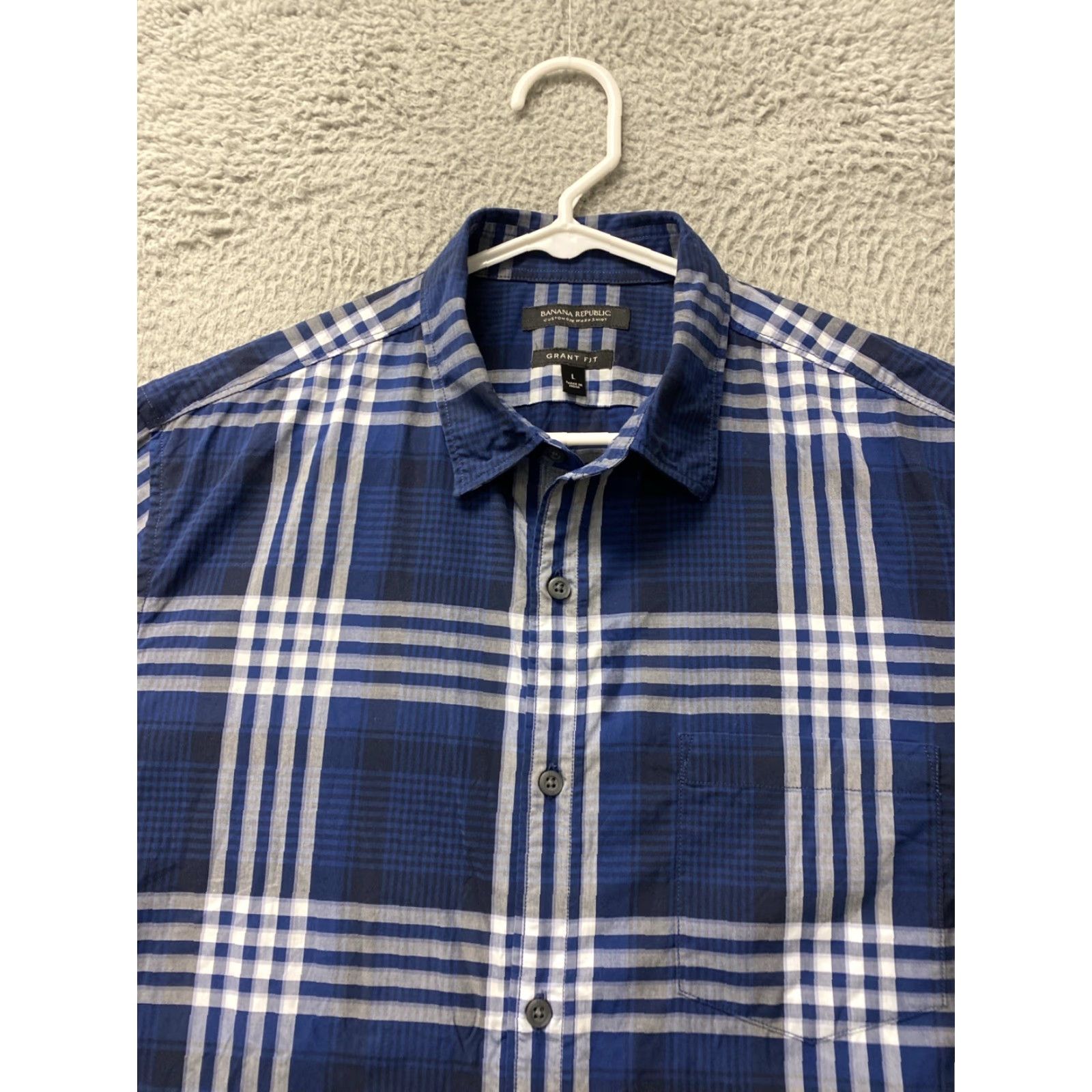 Banana Republic Banana Republic Men Button-Up Shirt Grant Fit L Blue Check Cotton Casual/Business 60-44 Size US L / EU 52-54 / 3 - 3 Thumbnail