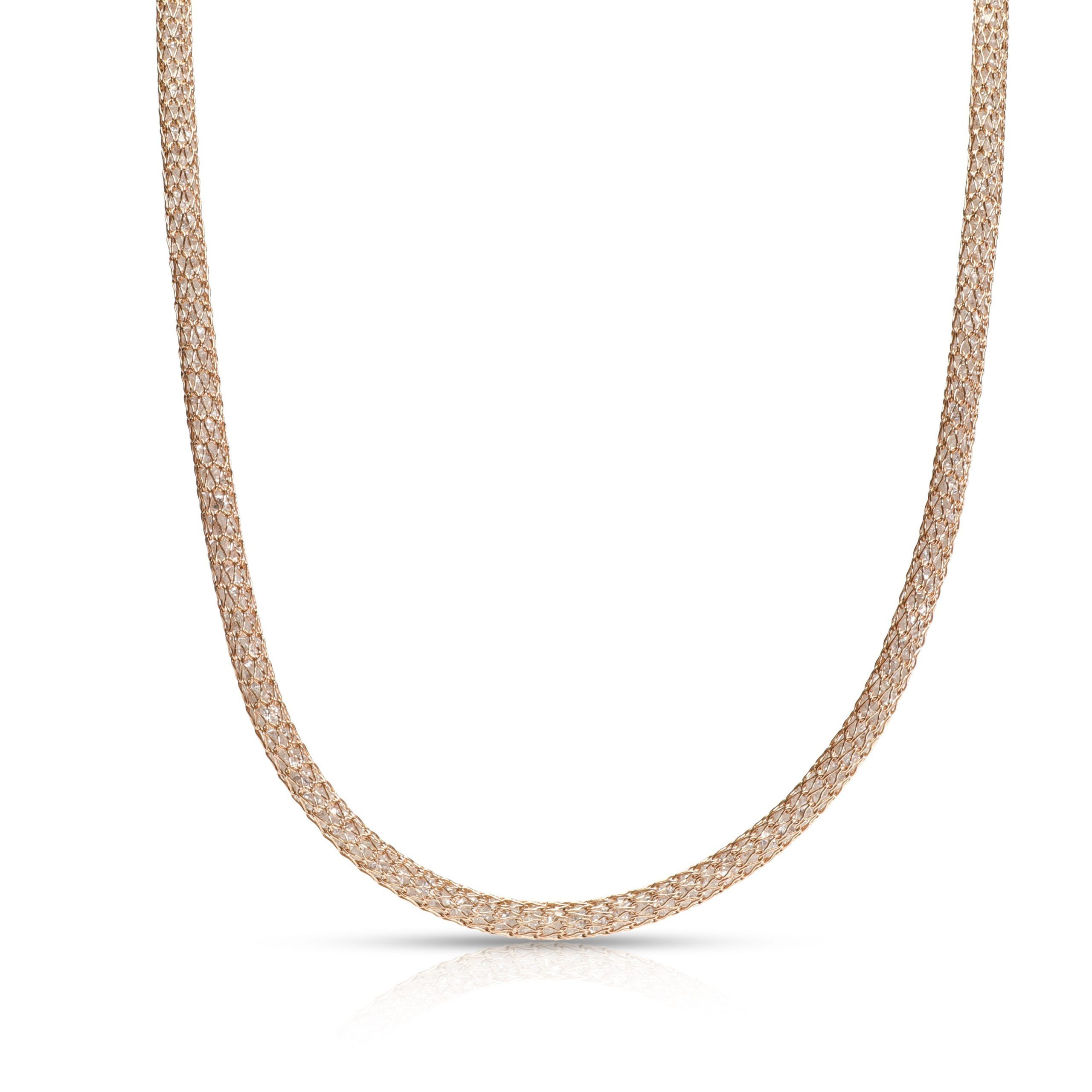 image of Tiffany Co Created Sapphire Nahoku White Sapphire Filled Mesh Necklace In 14K Rose Gold, Women's