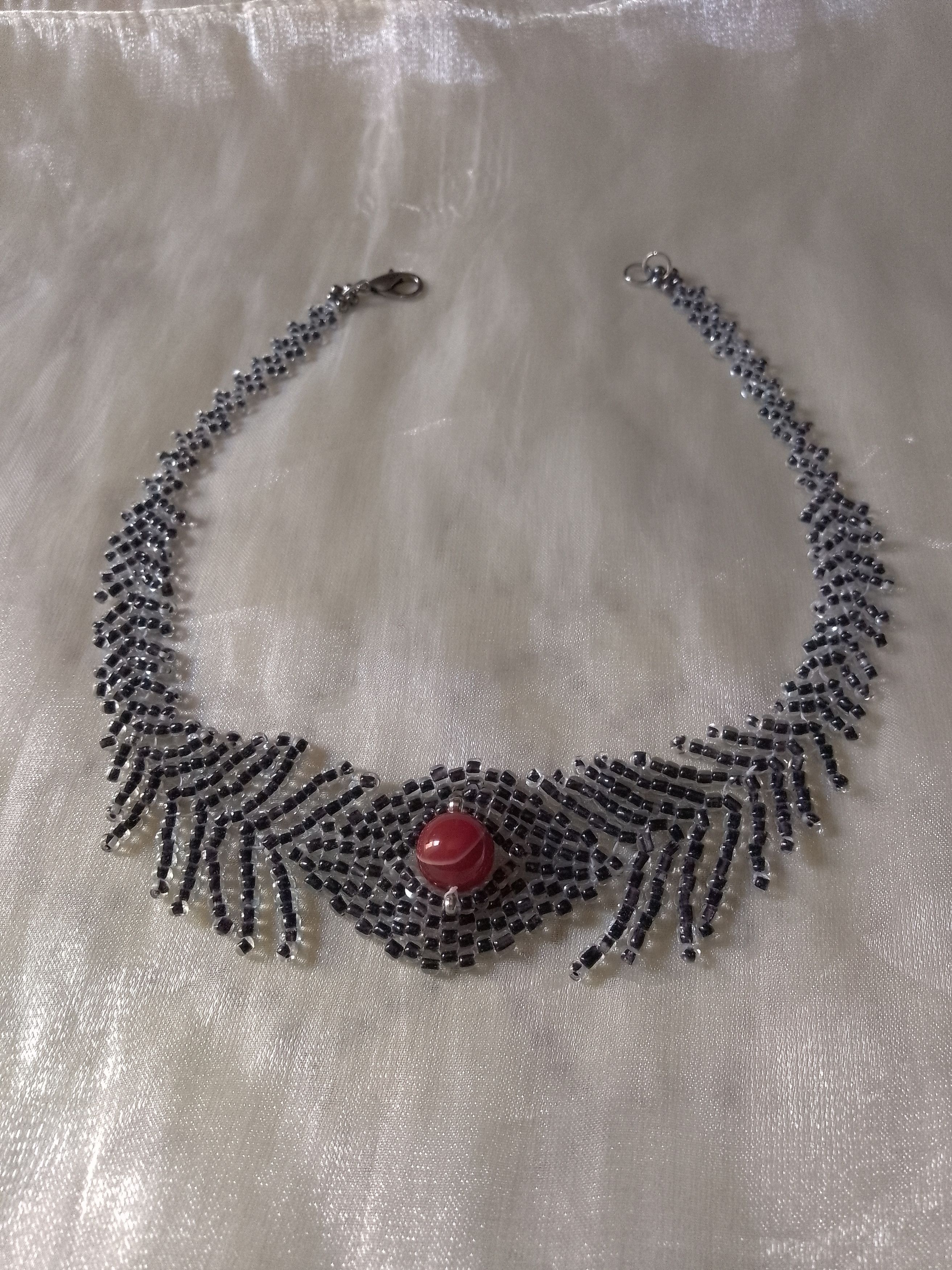 Handmade Necklace Choker. Black sexy with red carnelian gemstone Size ONE SIZE - 6 Thumbnail