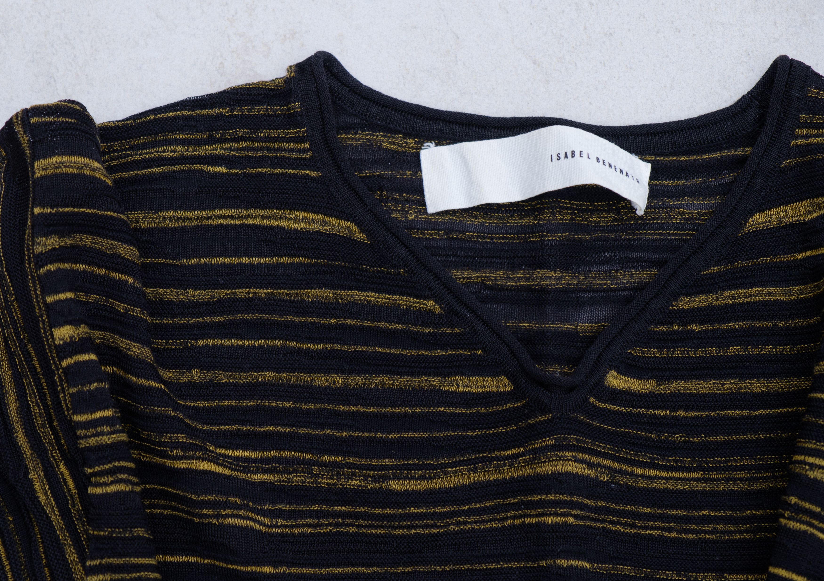image of Isabel Benenato Ss19 Yellow Stripe 3D Knit Short Sleeve Knit Top in Black/Yellow, Men's (Size Large