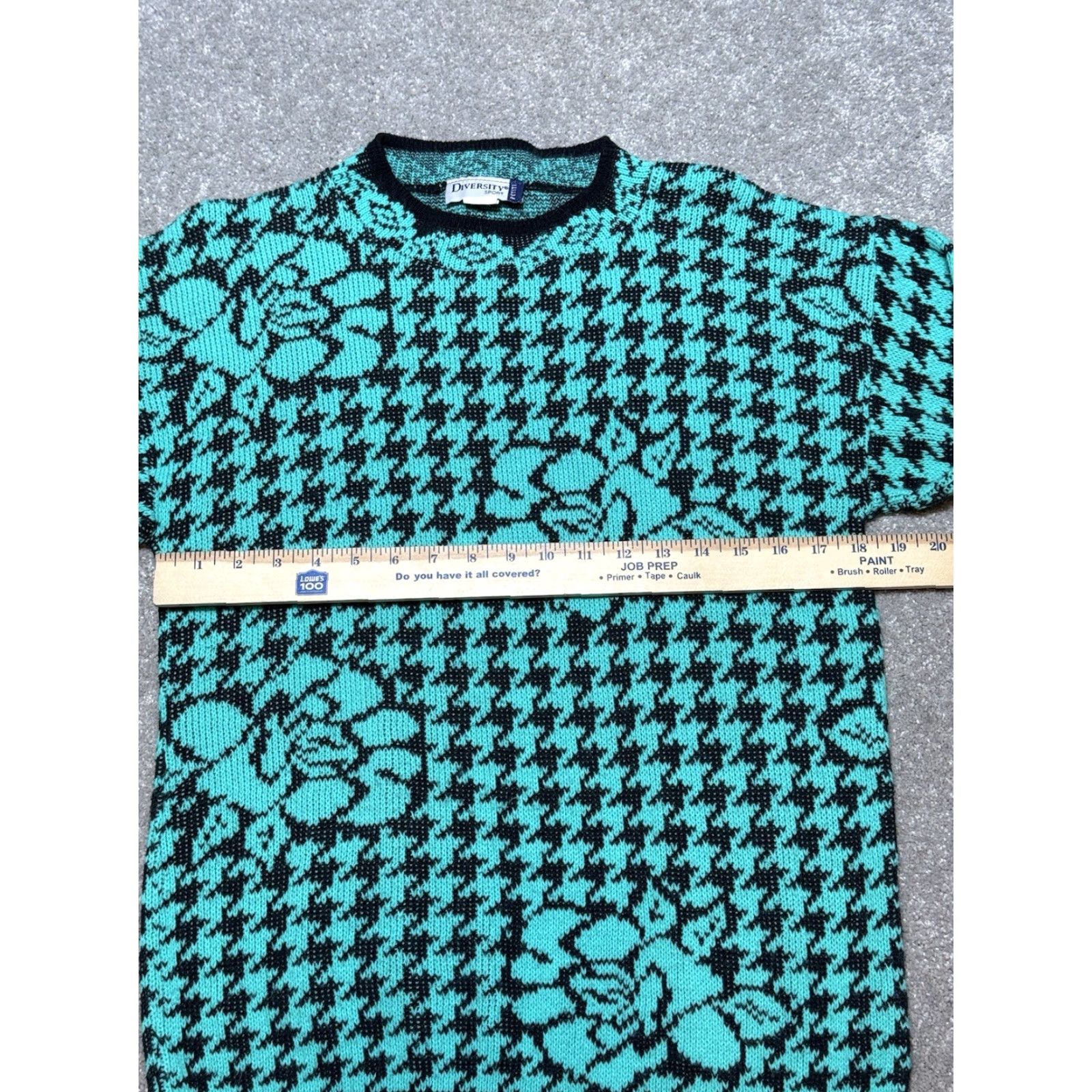 Vintage VINTAGE Diversity Sport Sweater Women Petite Medium Green Floral Houndstooth Whimsigoth 80s Pullover Womens Size M / US 6-8 / IT 42-44 - 3 Thumbnail