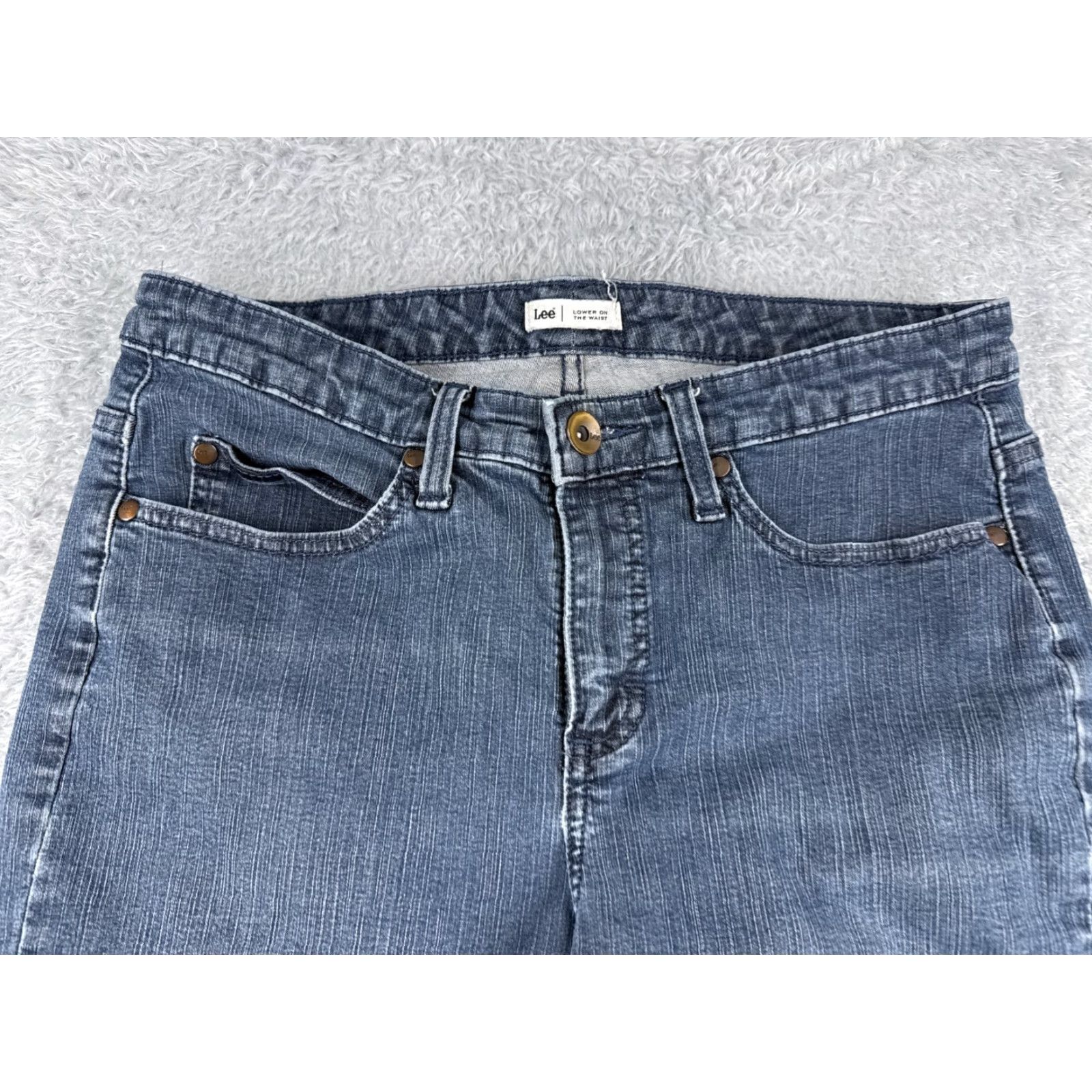Lee Lee Jeans Women 16 Blue Denim Dark Wash Bootcut Mid Rise Cotton Riders 34x30 Size 38" / US 16 / IT 52 - 4 Thumbnail