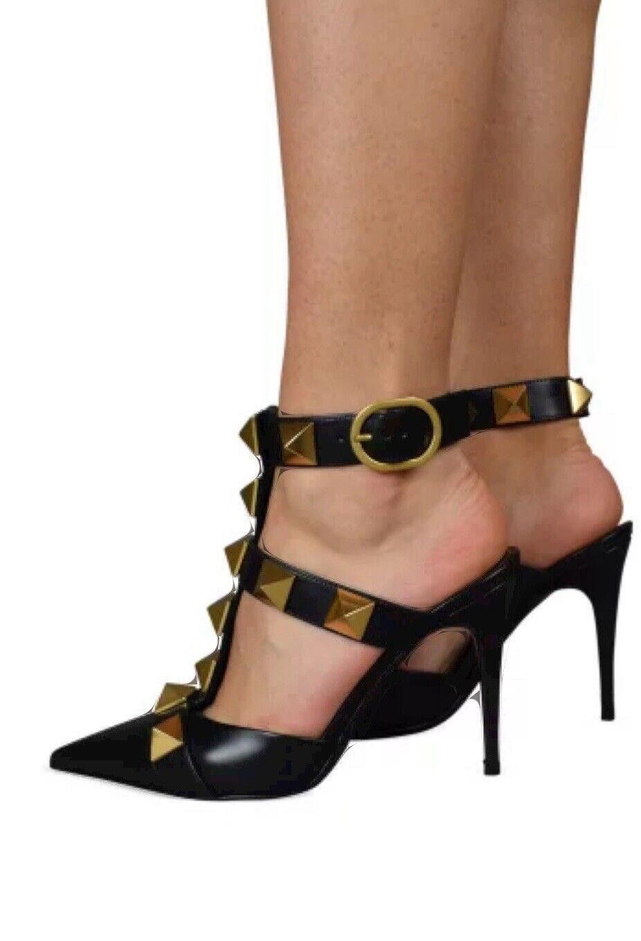 Valentino Garavani Black Roman Stud Ankle Strap Heels 41