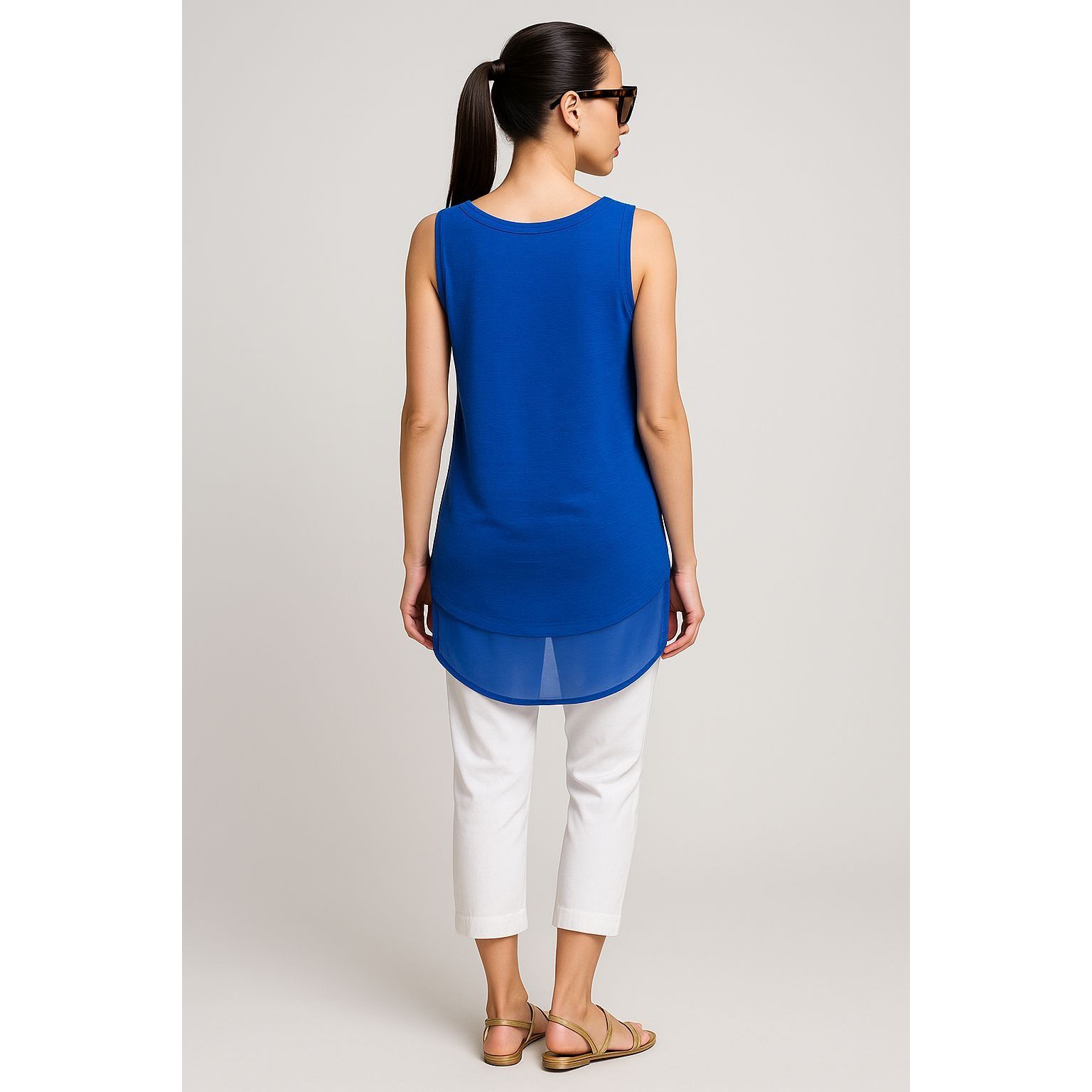 Other Adrienne Vittadini Royal Blue Tunic Top Sheer Chiffon Back Size L / US 10 / IT 46 - 5 Thumbnail
