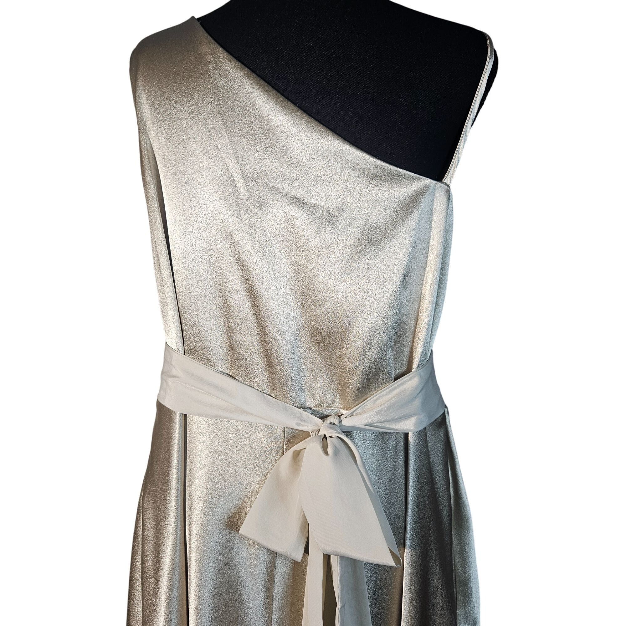 Other Birdy Grey One Shoulder Satin Maxi Dress Champagne 3X Formal Size 3XL / US 20-22 - 4 Thumbnail