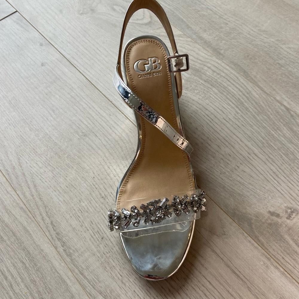 Designer Glamorous Silver Chunky Heels with Rhinestone Accents Size US 10 / IT 40 - 3 Thumbnail