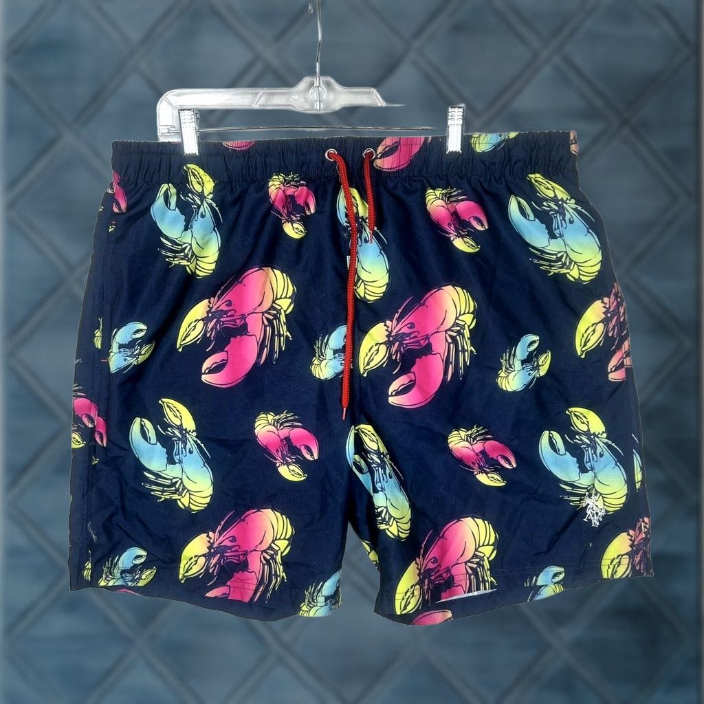 Vintage US Polo Assn Swim Trunks Shorts Men’s 2XL Blue Lobster Nautical Swimwear Trunks Elastic Lined Beach Mens Size US XXL / EU 58 / 5 - 1 Thumbnail