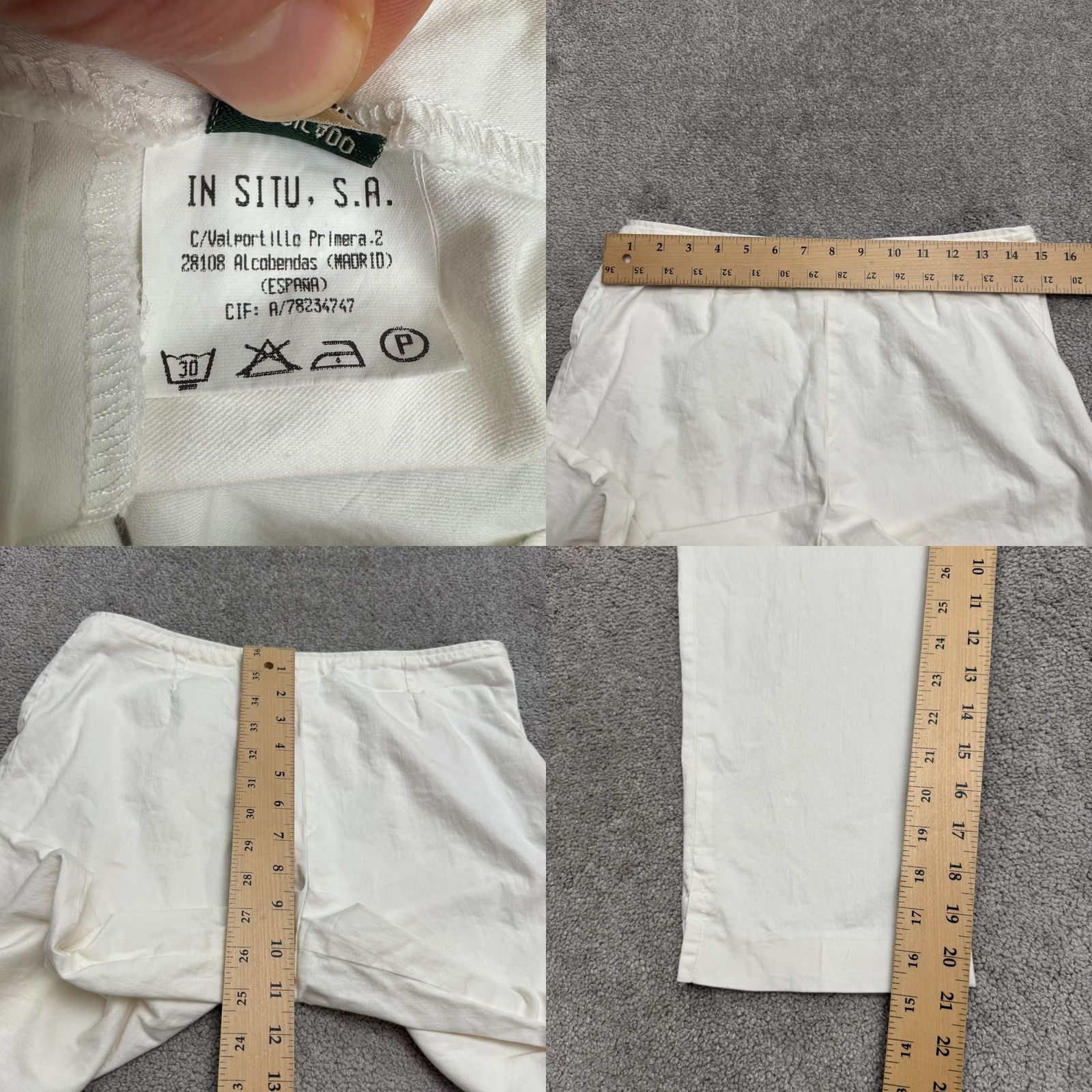 Vintage Trucco White Cotton Straight Cropped Ankle Pants Womens 12/44 High Rise Casual Slim Fit Size 34" / US 12 / IT 48 - 9 Thumbnail