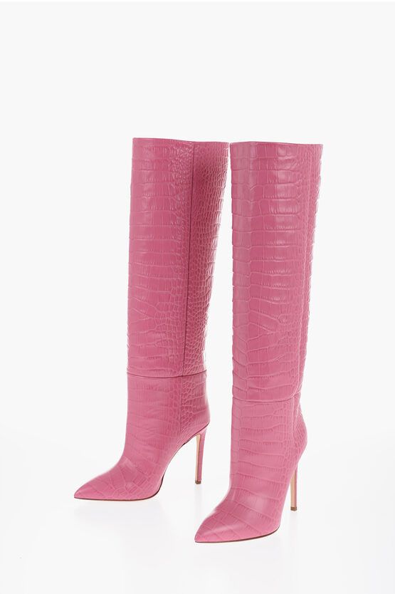 image of Paris Texas Croco Effect Leather Stiletto Heel Shoes Boot 10Cm in Pink, Women's (Size 7)
