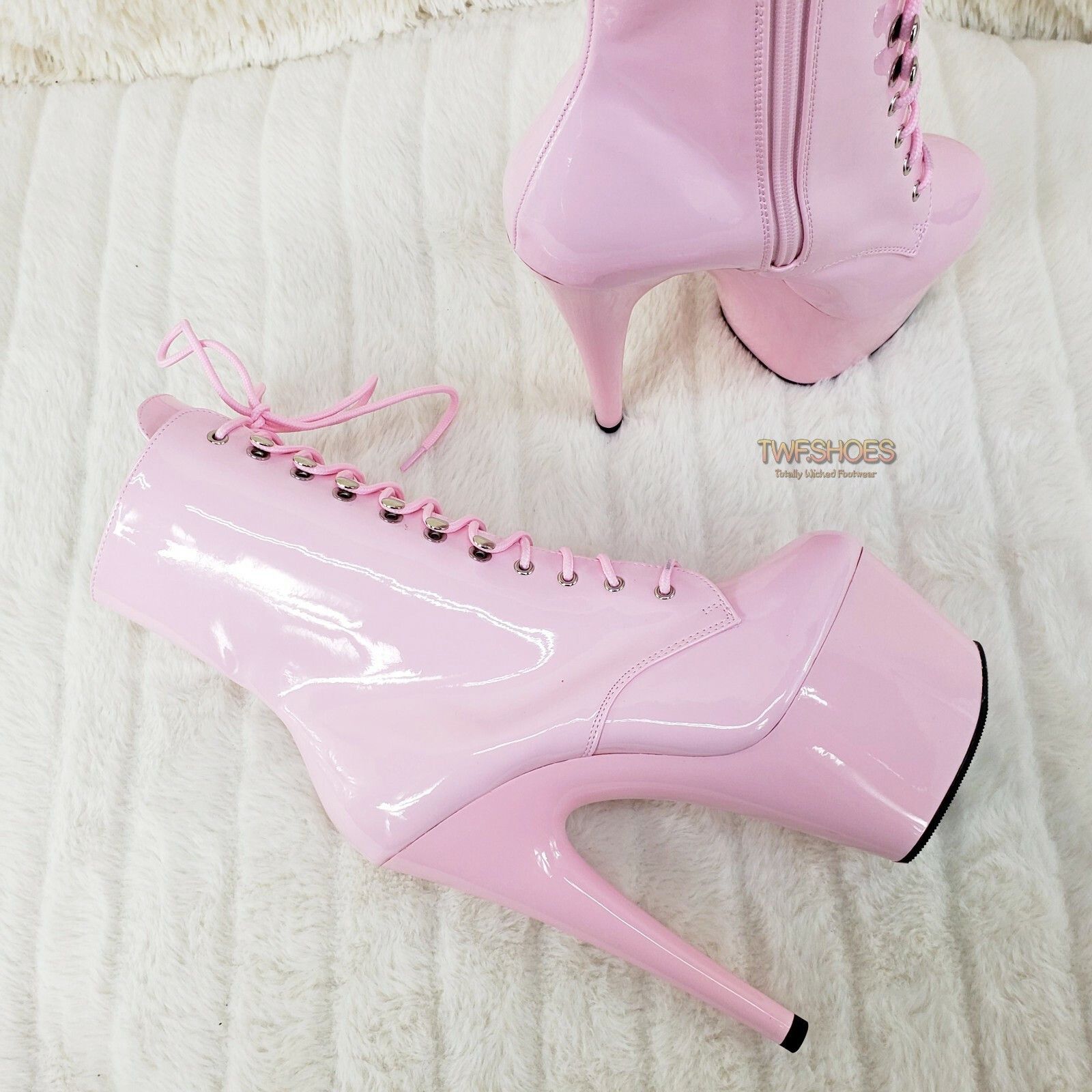 Other Adore 1020 Baby Pink Patent 7" Heel Platform Ankle Boots (U Size US 12 / IT 42 - 3 Thumbnail