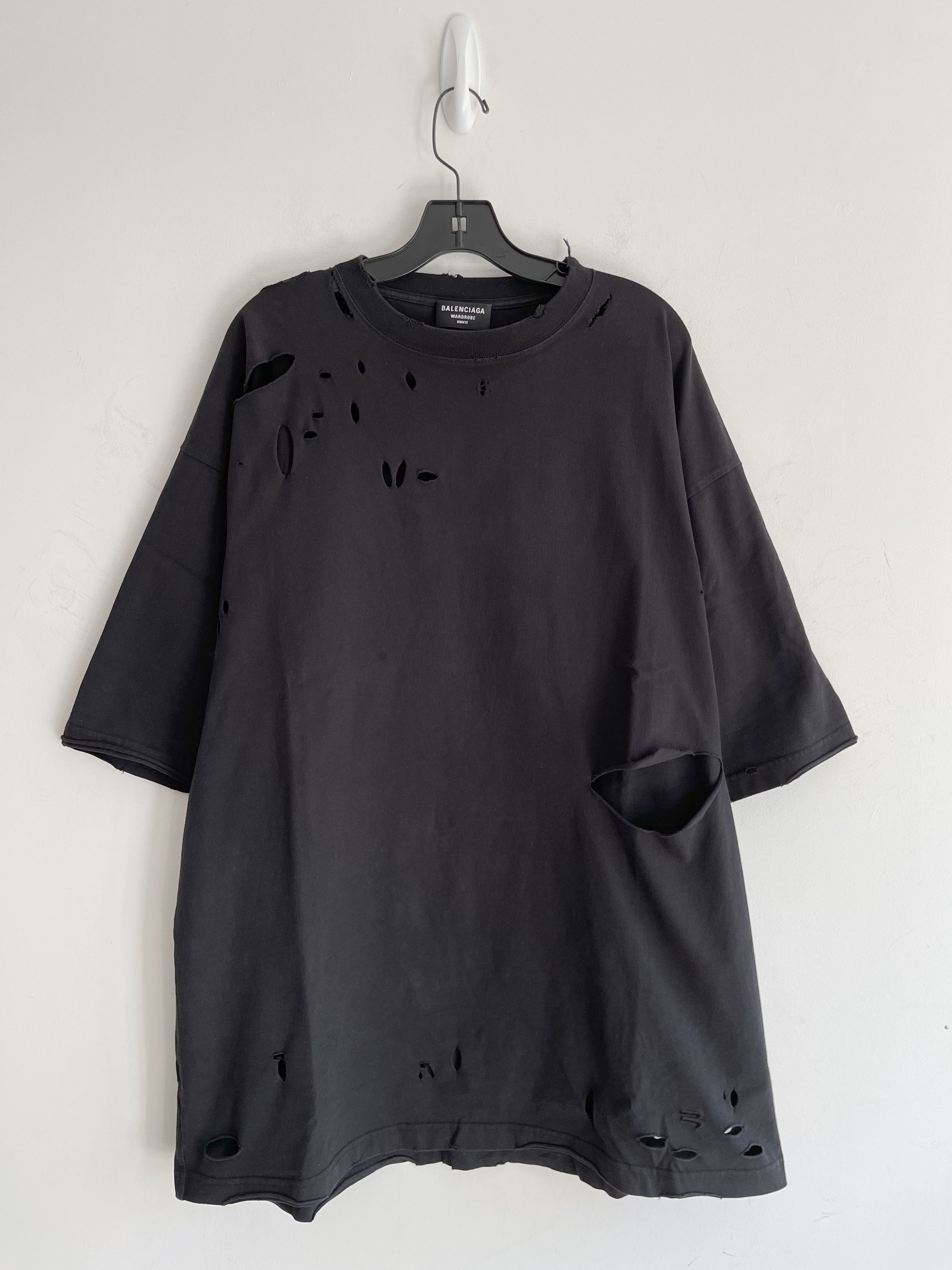 image of Balenciaga Fall 21 Oversize Destroyed Sporty B Tee (S) Xxl Fit in Black, Men's (Size Small)