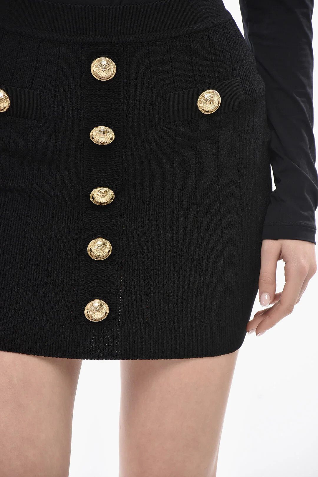 Balmain og1mm0326 Ribbed Mini Skirt in Black Size 42" / US 20 - 3 Thumbnail
