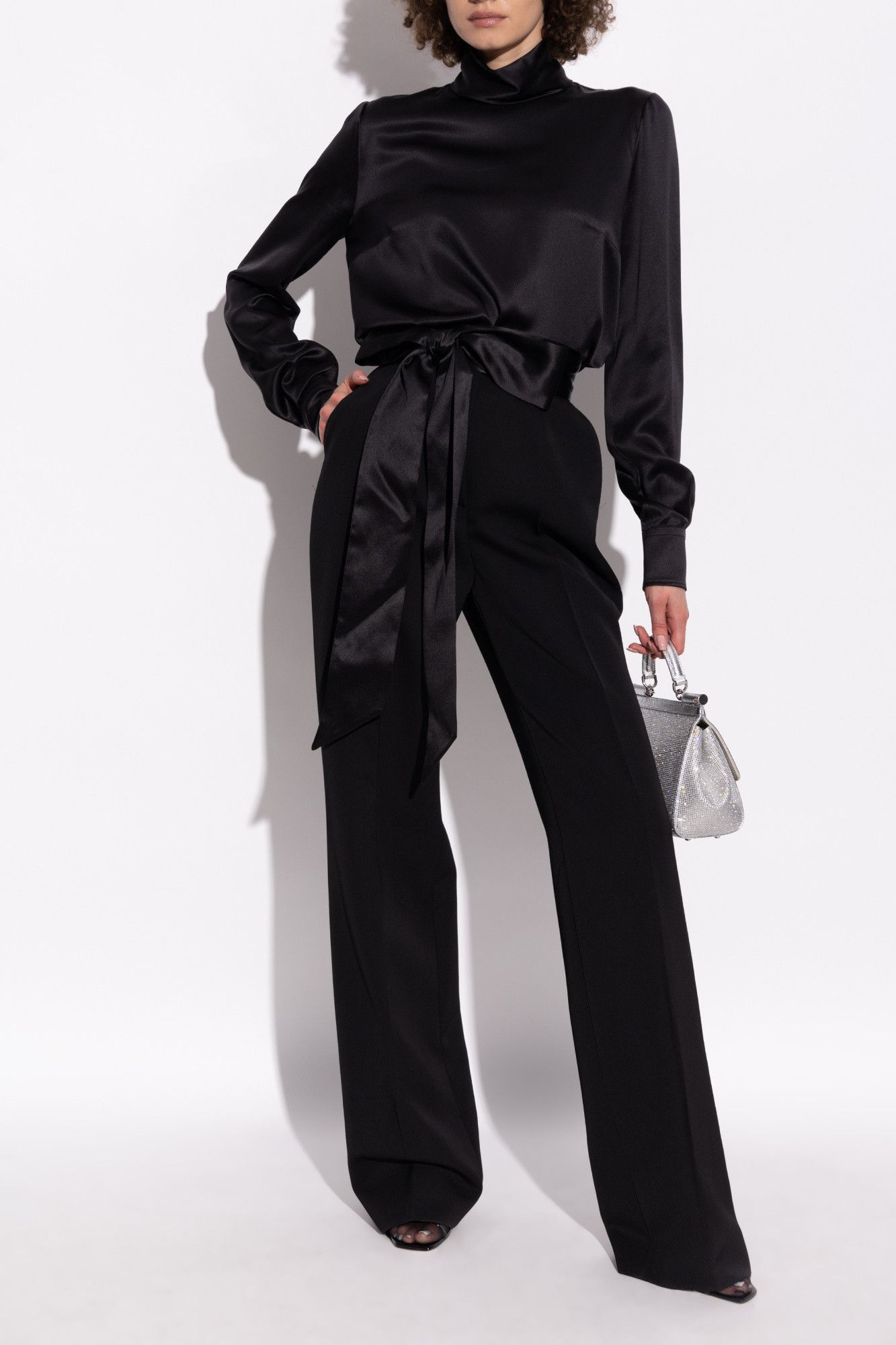 Dolce & Gabbana o1s22i1n0225 Silk Satin Blouse in Black Size M / US 6-8 / IT 42-44 - 2 Thumbnail