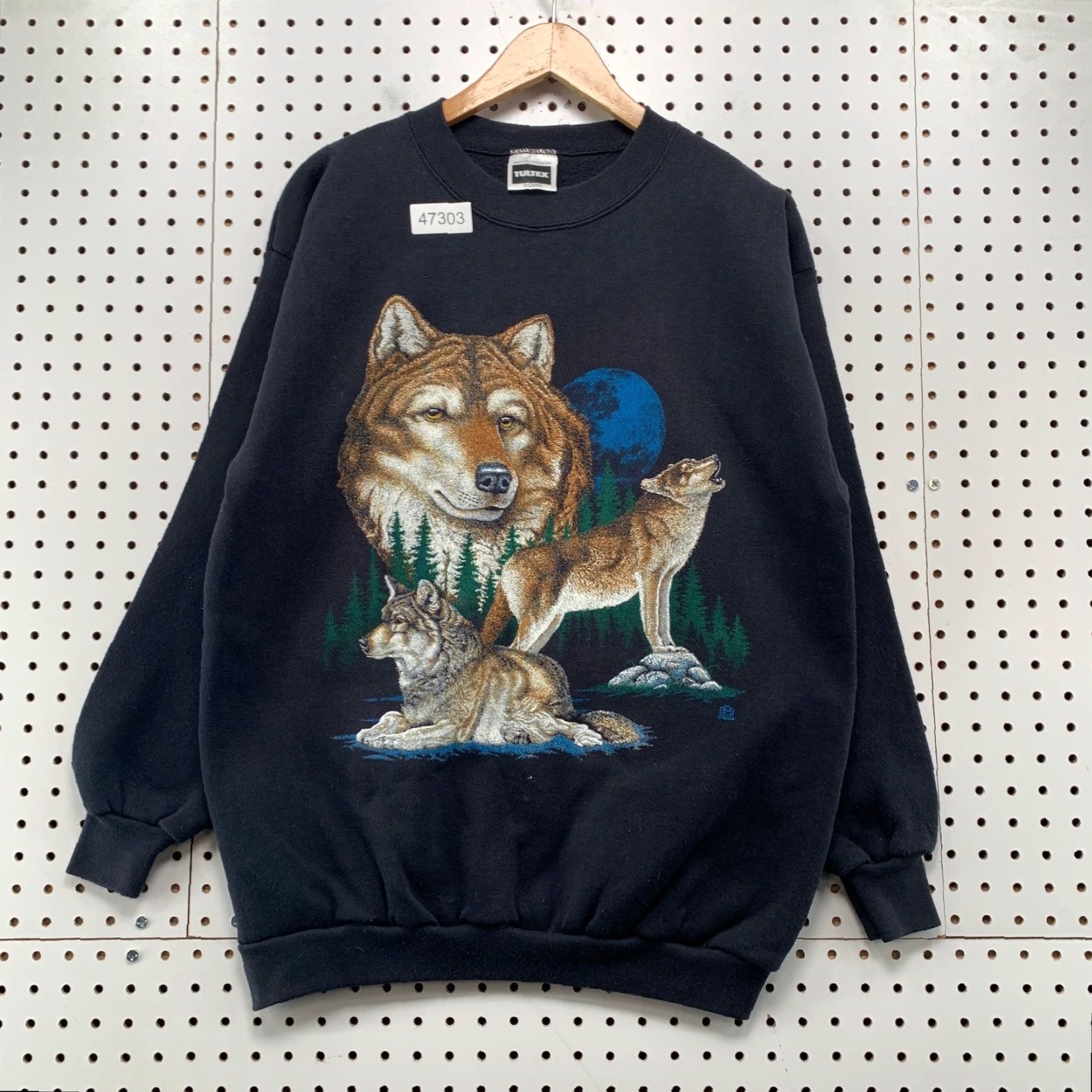 Tultex VINTAGE Wolf Nature Sweatshirt Mens XL Black Outdoor Graphic Tultex Made USA Size US XL / EU 56 / 4 - 2 Thumbnail