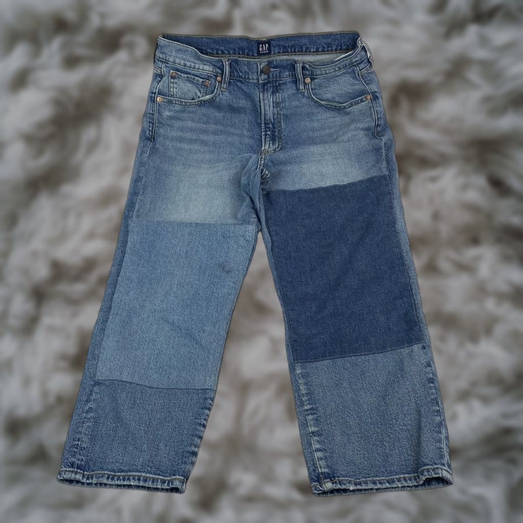 Gap GAP Jeans Womens 14 Petite Blue Patchwork Cheeky Straight Cropped Denim Pants Size 36" / US 14 / IT 50 - 1 Thumbnail