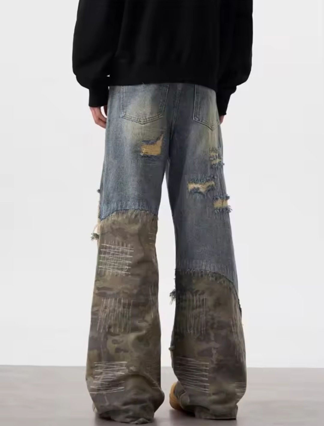 Japanese Brand Winter Destroyer Camo Patchwork Ripped Jeans Size US 30 / EU 46 - 2 Thumbnail