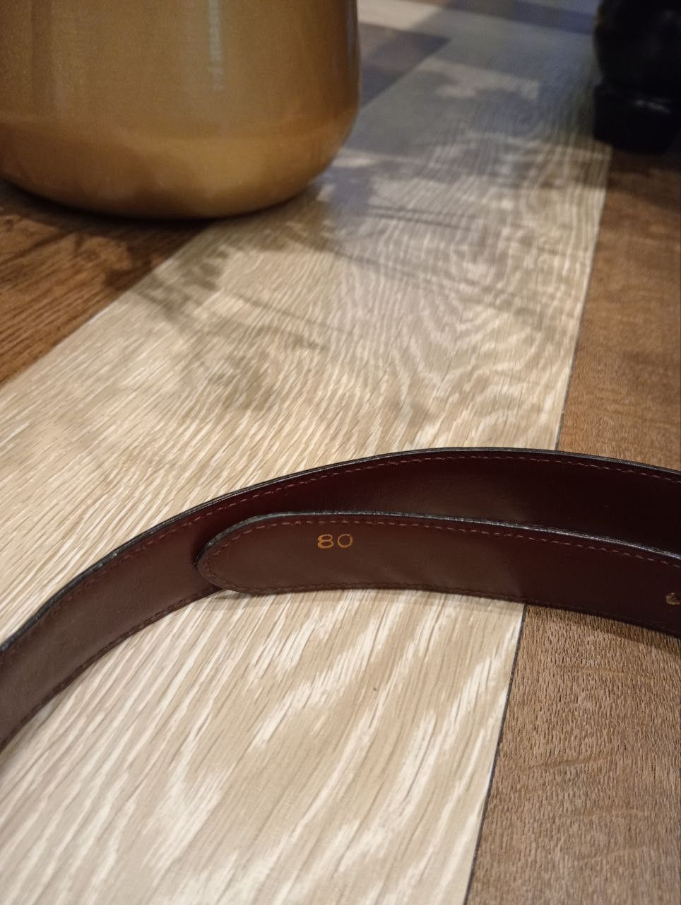 Celine VTG CELINE LEATHER BELT - BURGUNDY WITH GOLD COLOUR BUCKLE Size ONE SIZE - 8 Thumbnail