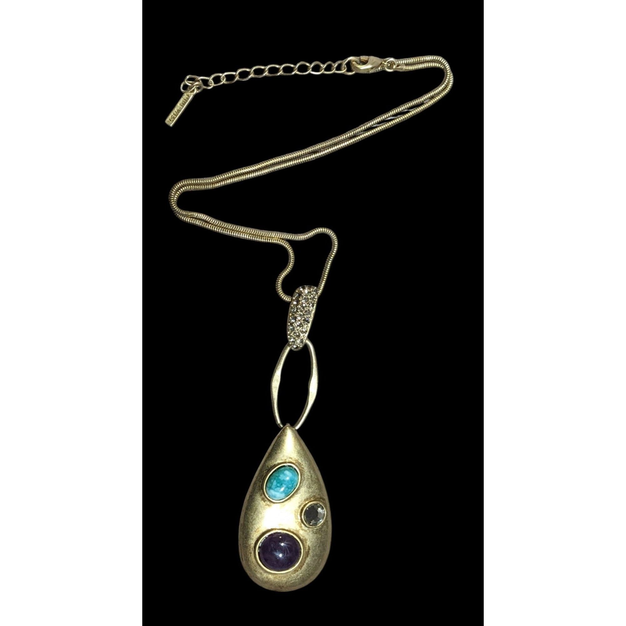 Nine West Nine West Elegant Glam Gold Tone Teardrop Gemstone Necklace Size ONE SIZE - 1 Thumbnail