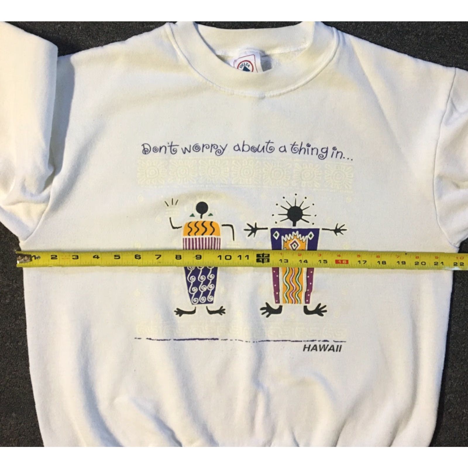 Delta Vtg 90s Don’t Worry About A Thing In Hawaii Sweatshirt M L Surf Tribal Maui TC Shirt Men Large White Surf Hawaii 90s Vintage USA Punk Style Pullover Size US L / EU 52-54 / 3 - 7 Thumbnail