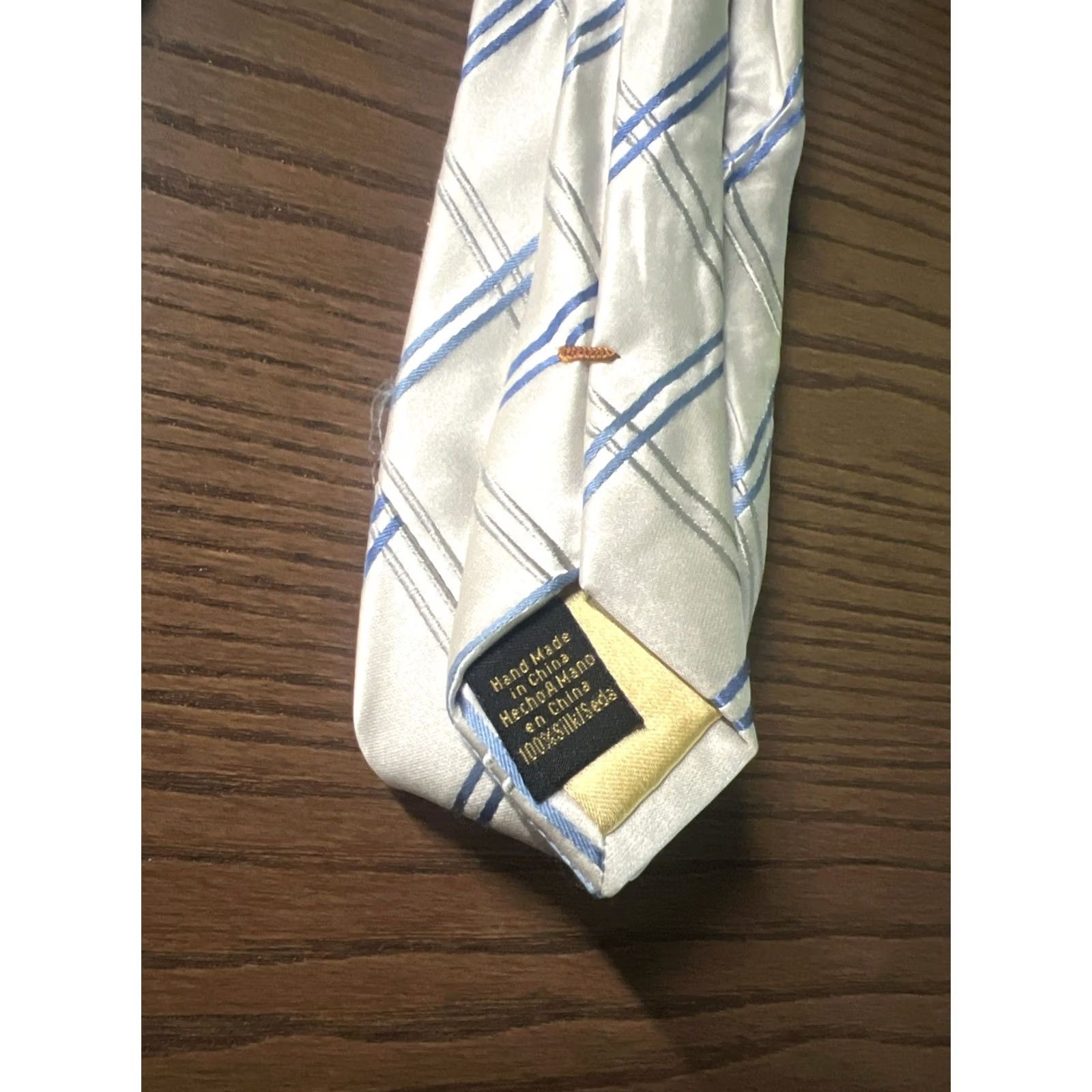 Vintage Donald J Trump Signature Collection Tie Men 100% Silk Beige Blue Poly Dot 60” Gold Trump Crest Pattern Size ONE SIZE - 4 Thumbnail
