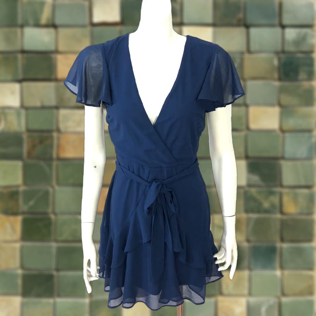Lulus Lulus XS Blouson Chiffon V-Neck Polyester Mini Dress Blue MINT Dress Size XS / US 0-2 / IT 36-38 - 1 Thumbnail