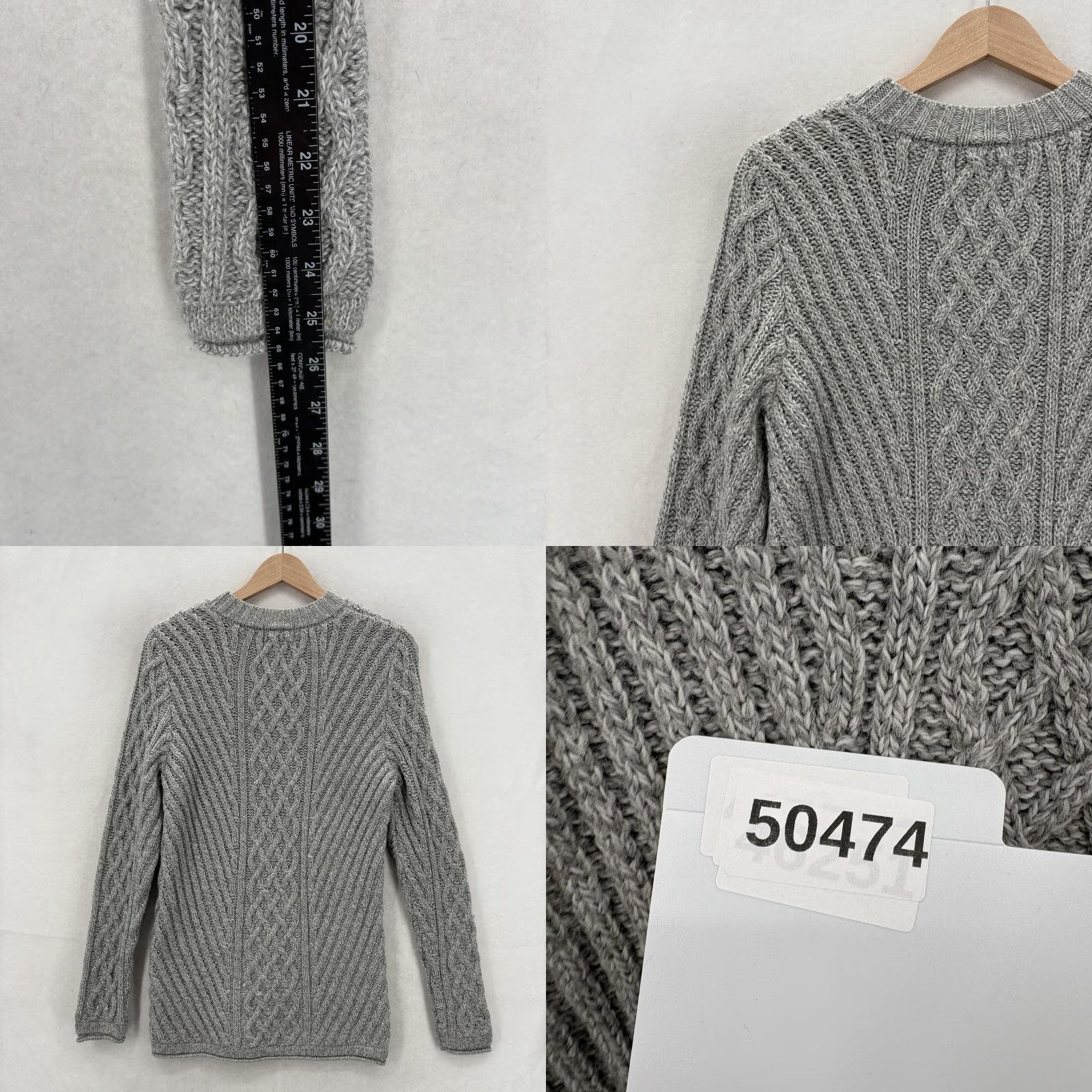 Vintage SAOL Sweater Womens Medium Gray Wool Blend Cable Knit Crewneck Fisherman Ireland Size M / US 6-8 / IT 42-44 - 8 Thumbnail