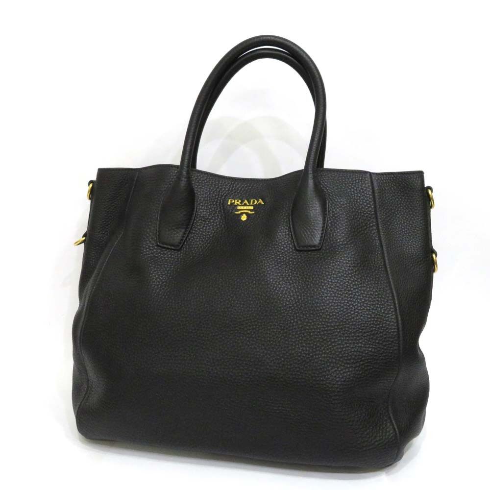 Prada 2 Way Bag Vitello Dino Leather Black