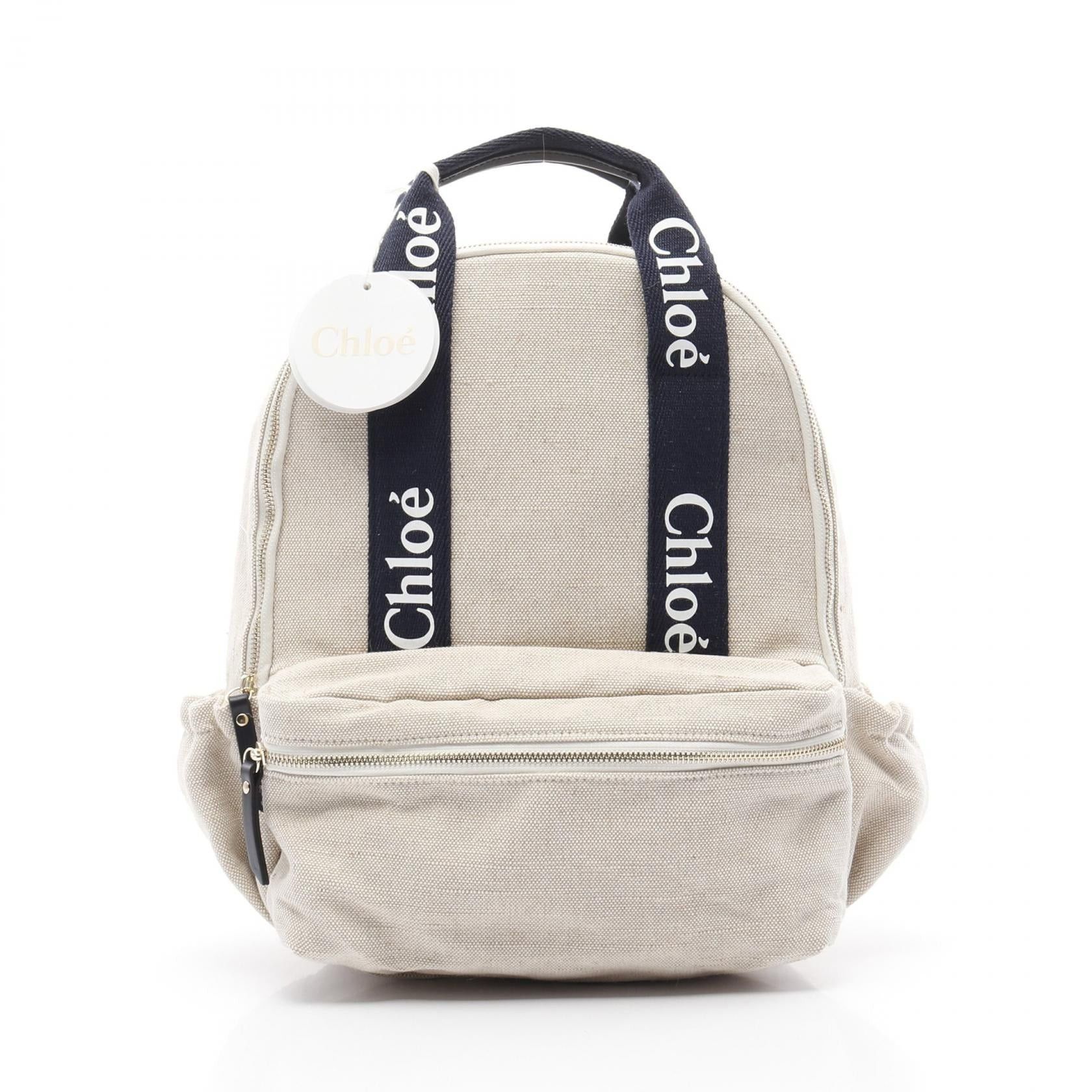 Chloe Backpack Rucksack Canvas Leather Beige Navy