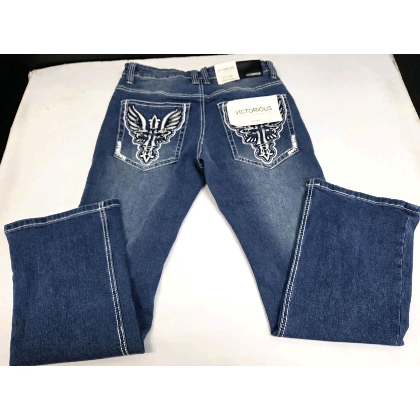 Denime VICTORIOUS Jeans Bootcut Denim Embroidered Blue 32/30 Mens Regular Victory Vintage? NWT Size US 32 / EU 48 - 2 Thumbnail
