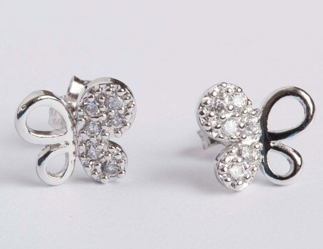 Designer Unique Sterling Silver Cubic Zirconia Butterfly Earrings Size ONE SIZE - 1 Thumbnail