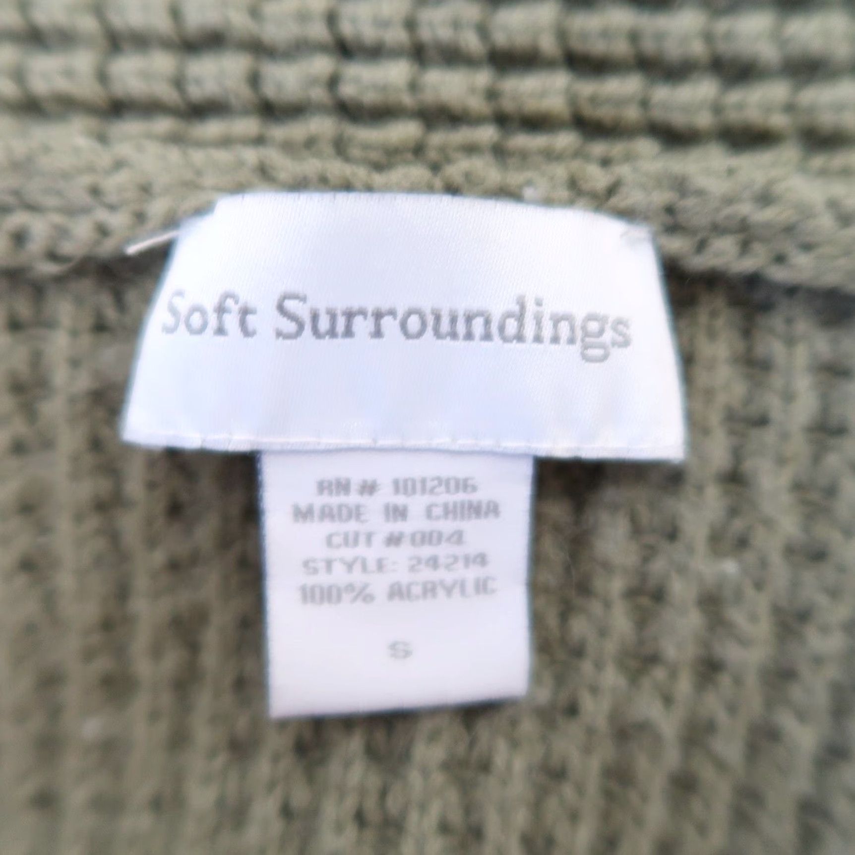 Soft Surroundings Soft Surroundings Cardigan Sweater Olive Green Waffle-Knit Long Sleeve Pockets S Women Adult Regular Casual Knit 34" Length Size S / US 4 / IT 40 - 6 Thumbnail