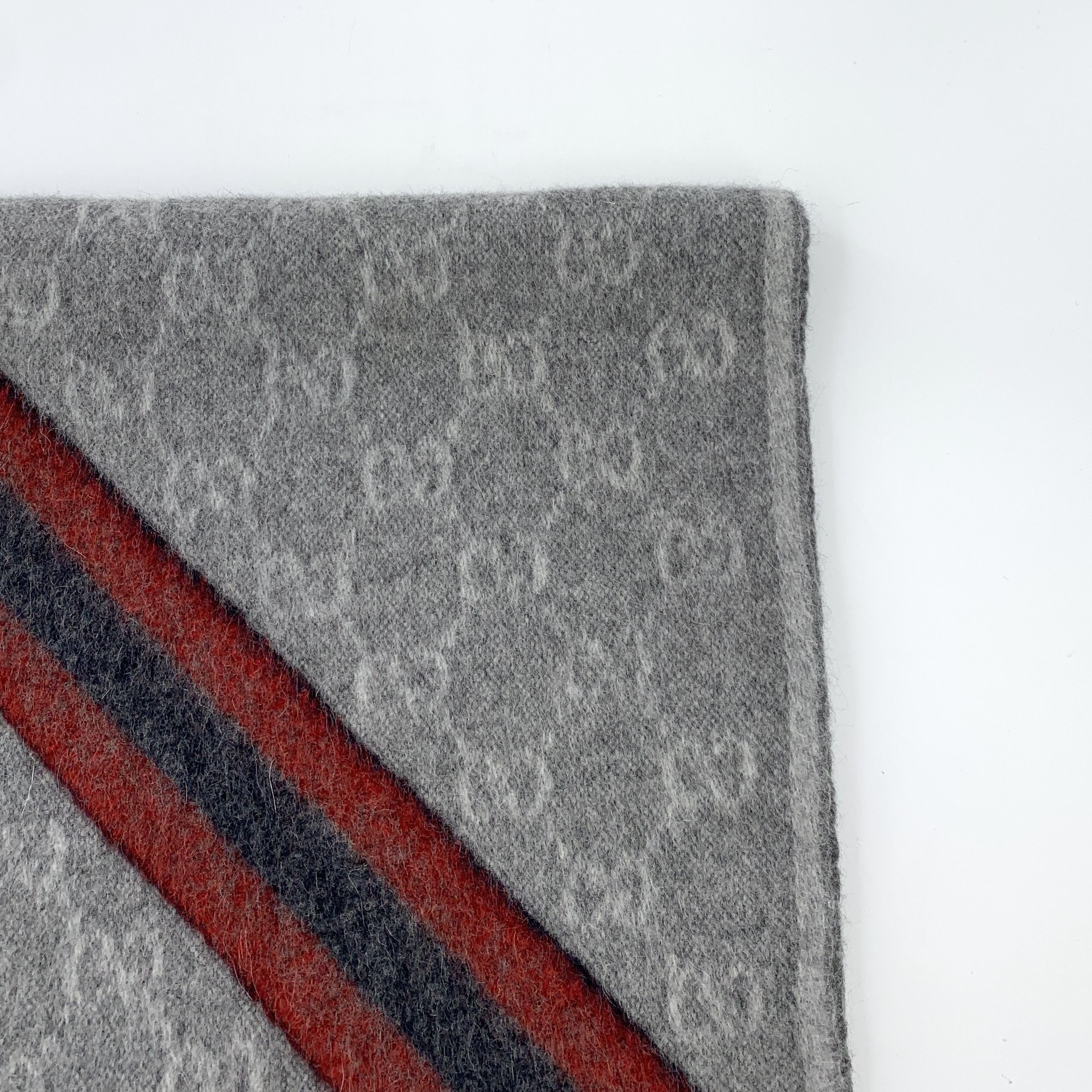 Gucci Gucci Stripe Monogram Wool Fringe Scarf Gray (190×37 cm) Size ONE SIZE - 3 Thumbnail