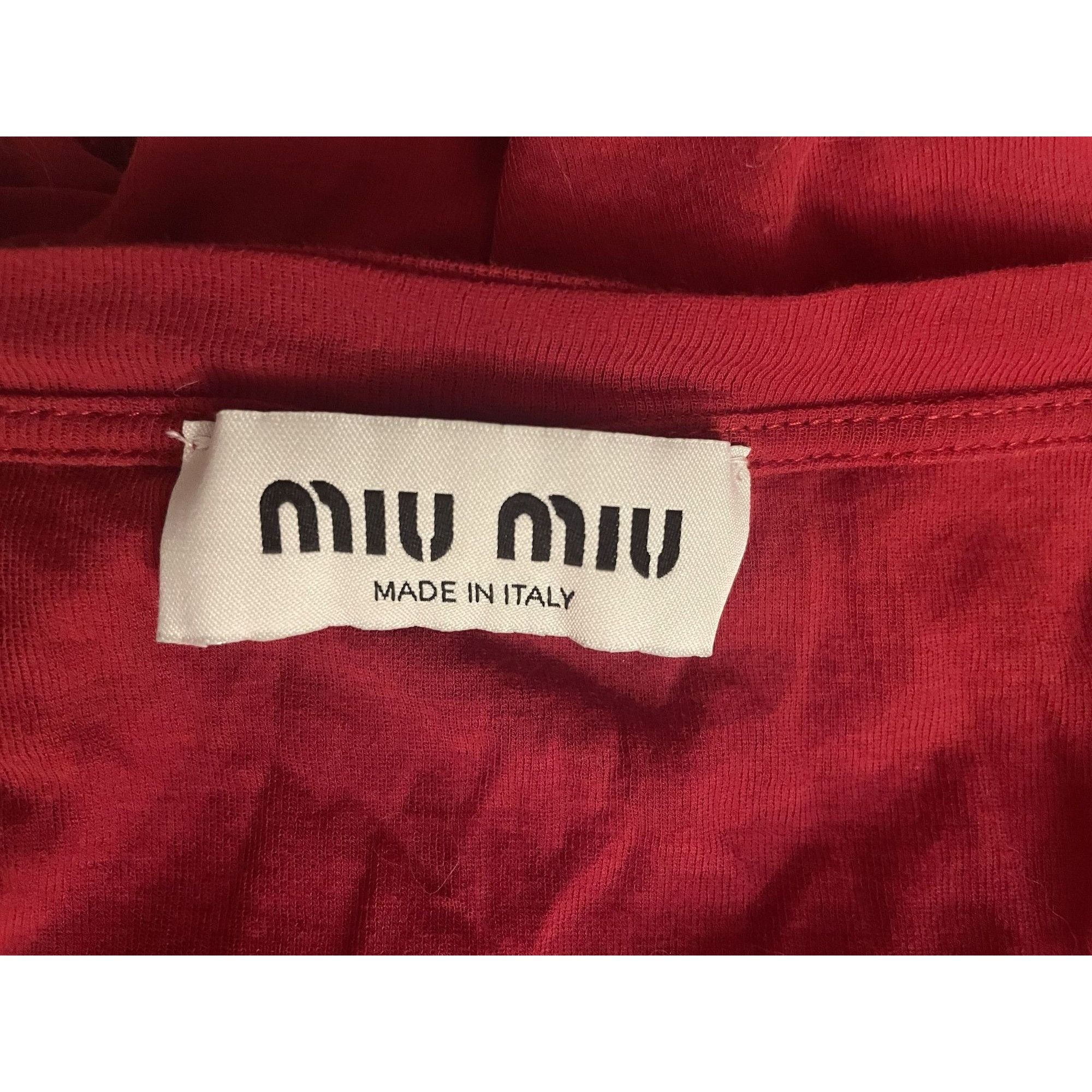 Miu Miu Miu Miu Womens Red Long-Sleeve Crewneck T-Shirt With Logo Pa Size S / US 4 / IT 40 - 7 Thumbnail