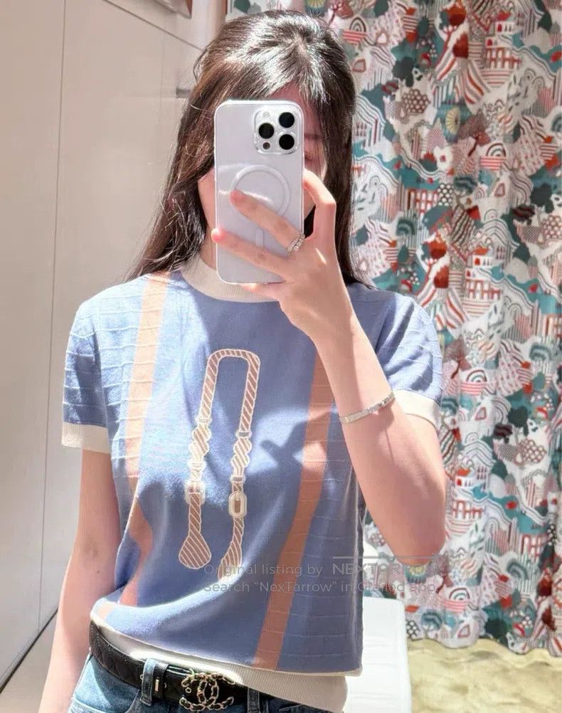 Hermes Hermes Knitted short-sleeved top Size XXS / US 00 / IT 34 - 1 Thumbnail