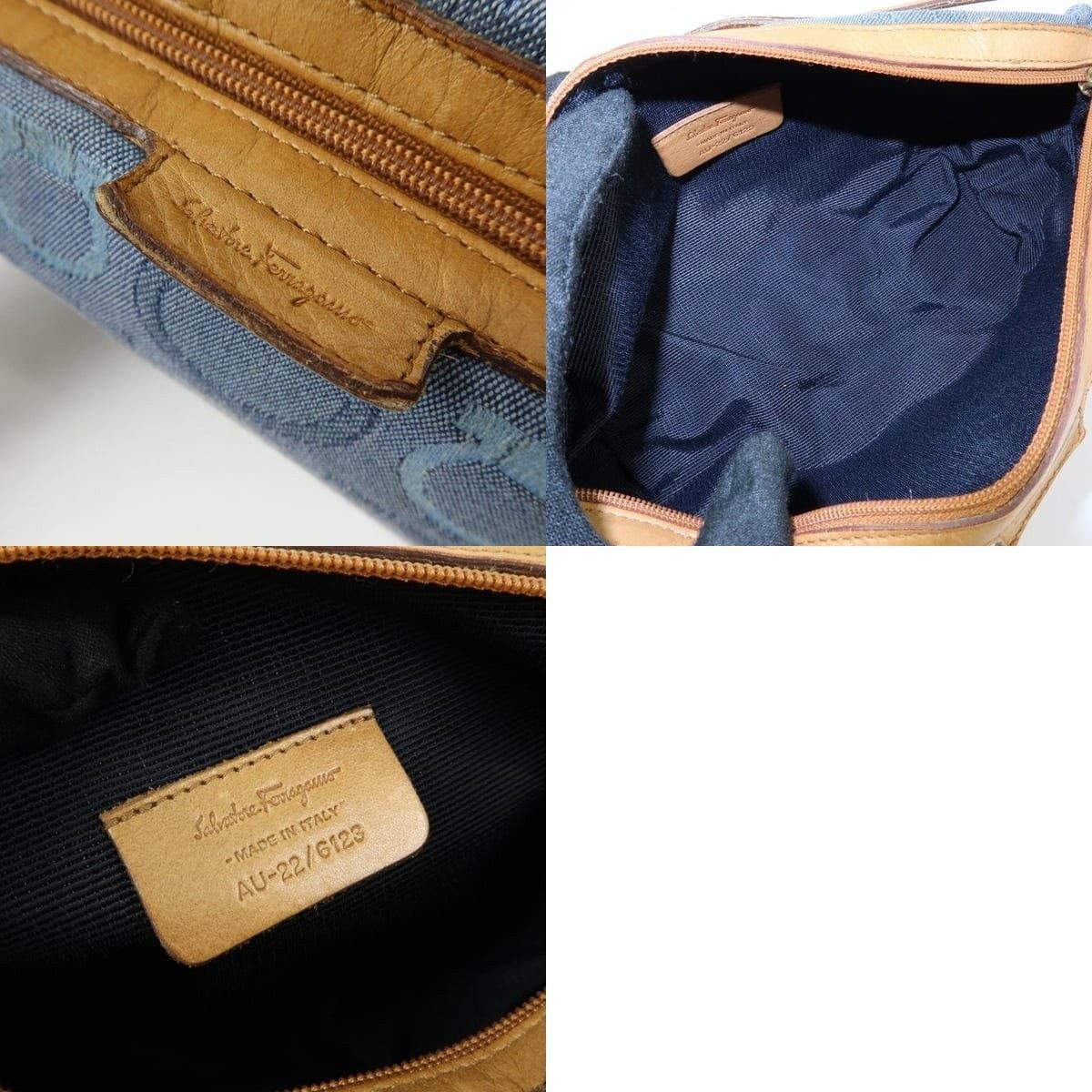 Salvatore Ferragamo Ferragamo Gancini Canvas & Leather Shoulder Bag Blue Size ONE SIZE - 7 Thumbnail