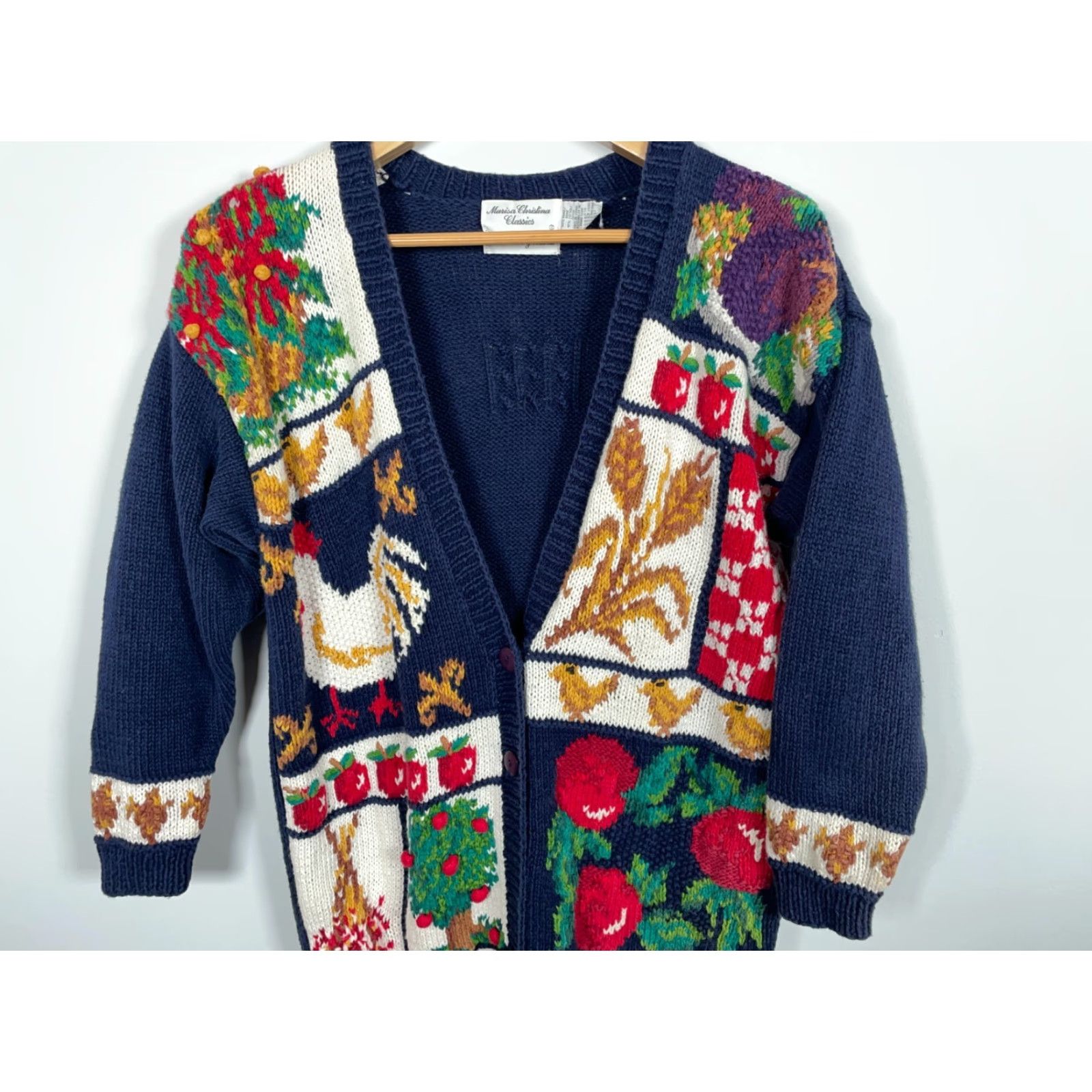 Vintage VINTAGE Marisa Christina Chunky-Knit Cardigan Women's Medium Blue Geometric Autumn Motif Retro 90s Size M / US 6-8 / IT 42-44 - 4 Thumbnail