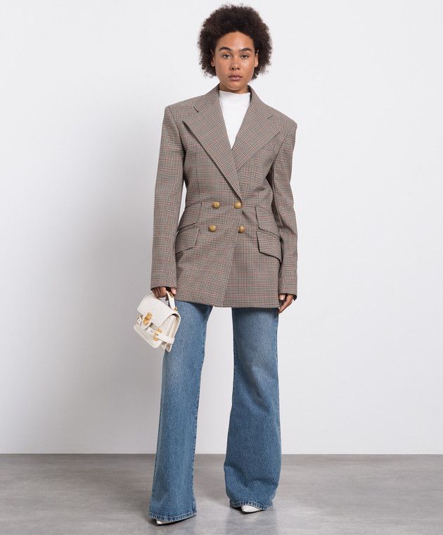 Balmain o1s1wg110125 Check Double-breasted Blazer in Brown Size XS / US 0-2 / IT 36-38 - 2 Thumbnail