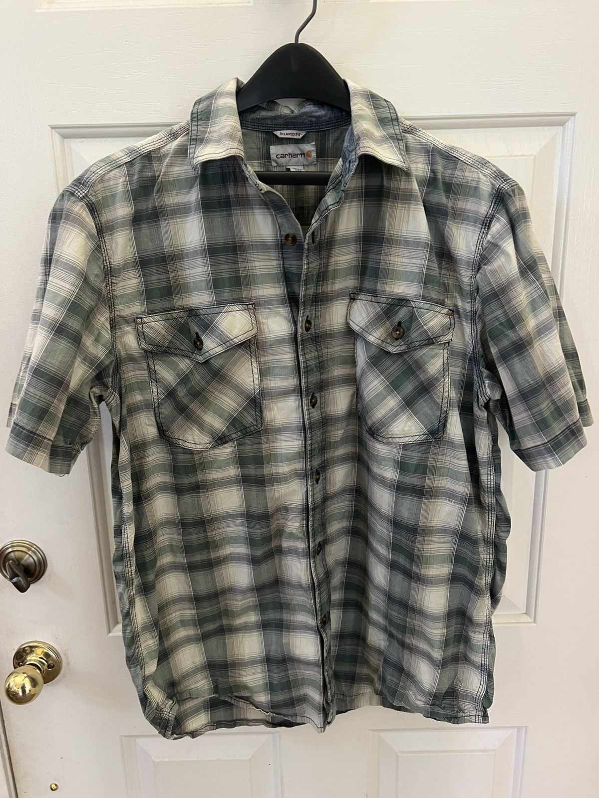 Carhartt × Vintage Carhartt Greed faded plaid work shirt Size US L / EU 52-54 / 3 - 1 Thumbnail